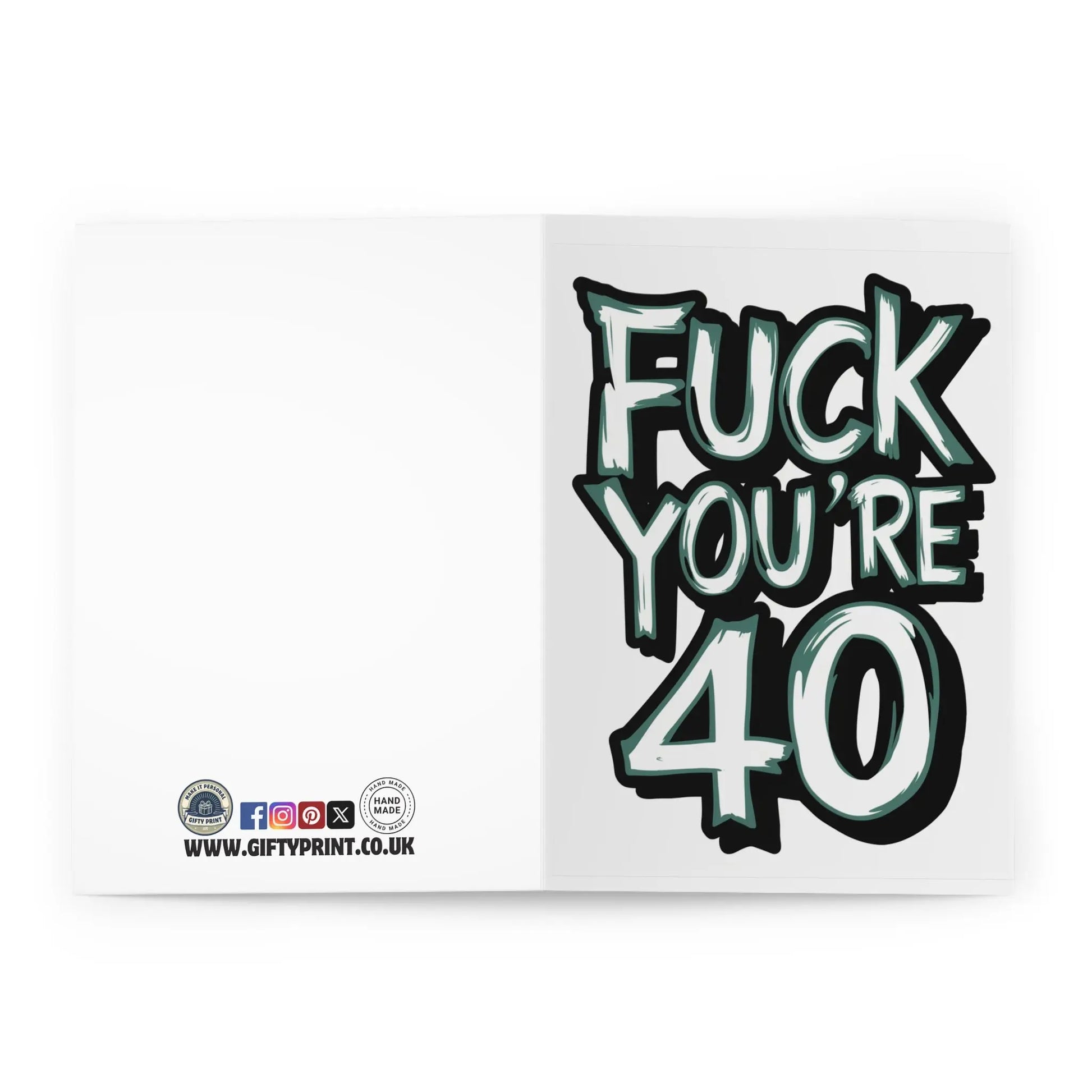 open 40th Birthday Card Fuck You're 40 Grunge Text