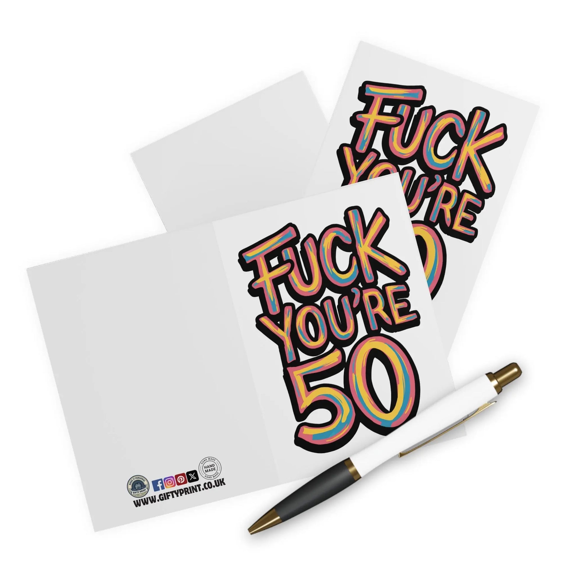 open 50th Birthday Card Fuck You're 50 Colour Bold Text