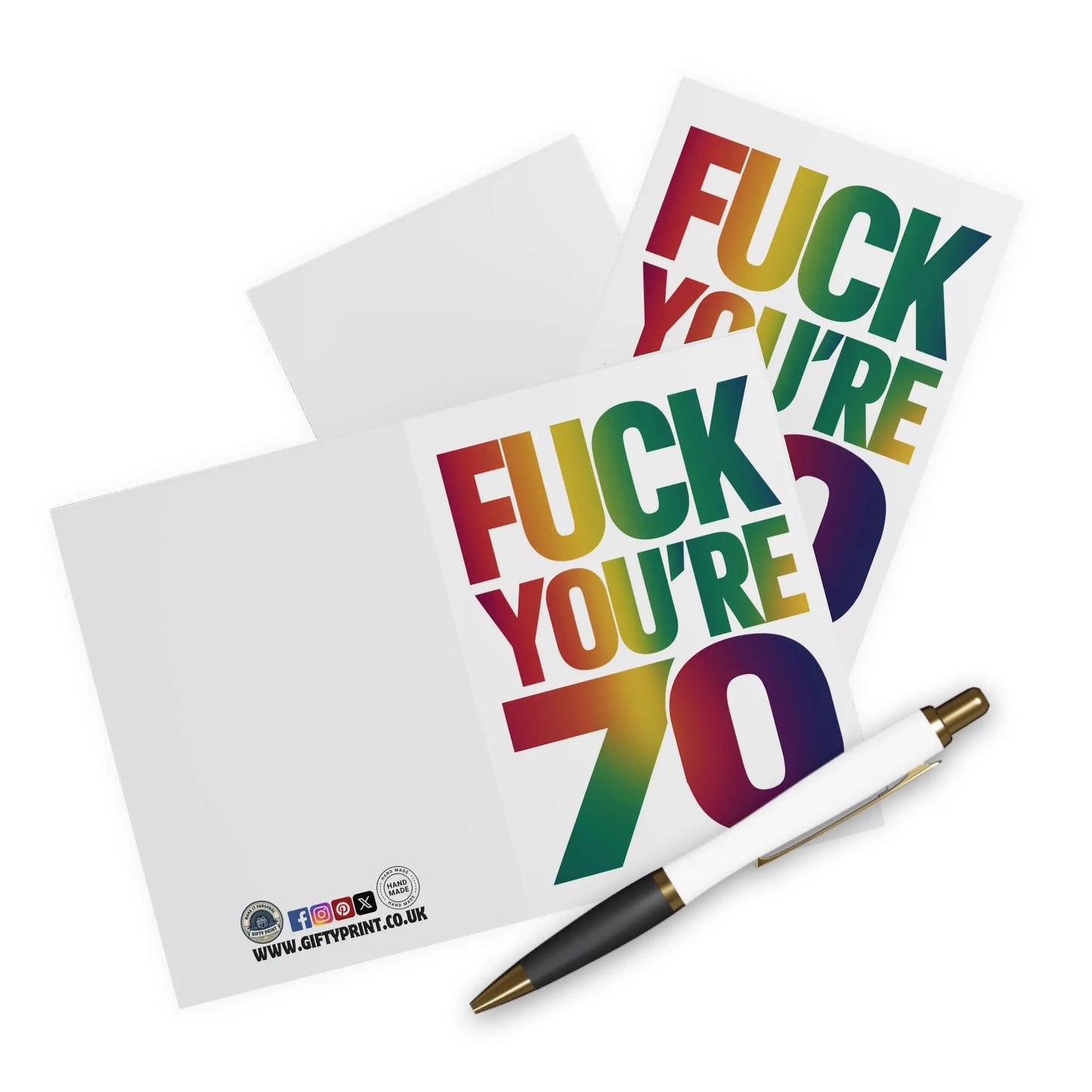 context 70th Birthday Card Fuck You're 70 Rainbow Text