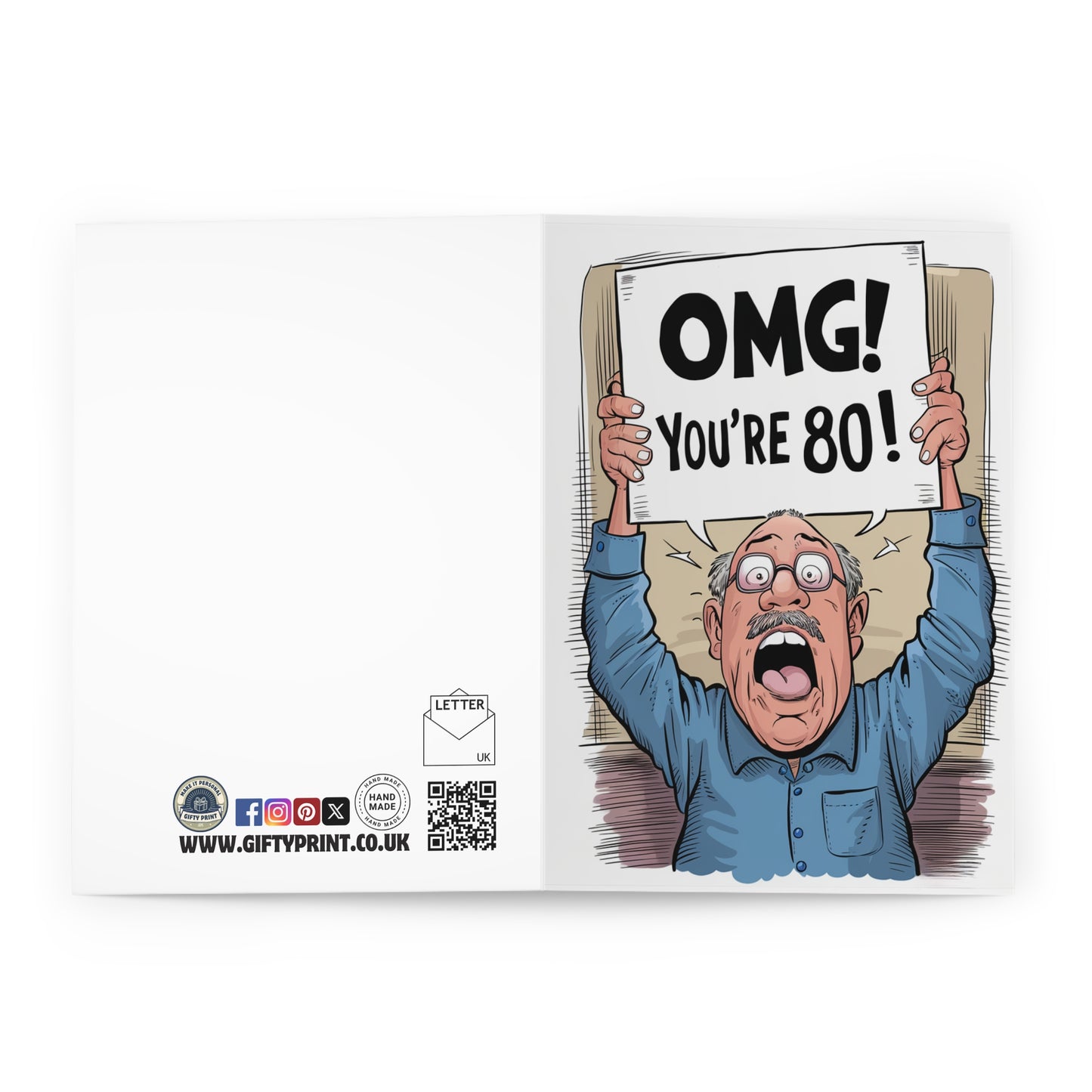 Open 80th Birthday Card OMG You're 80 Funny 80th Card