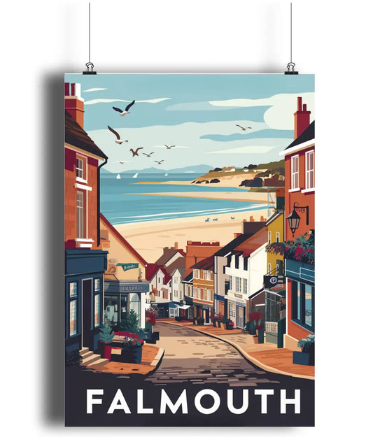 Vintage Travel Poster Wall Art Print Falmouth Cornwall Gifty Print