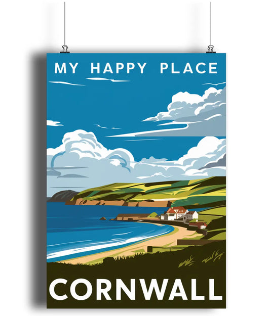 Vintage Travel Poster Wall Art Print Cornwall My Happy Place