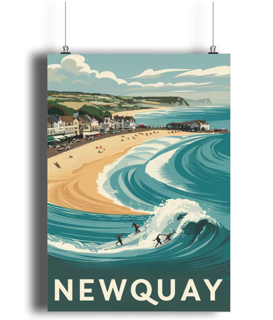 Vintage Travel Poster Wall Art Print Newquay Waves Cornwall