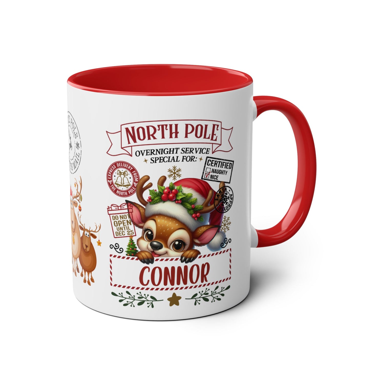 Personalised North Pole Reindeer Christmas Mug r