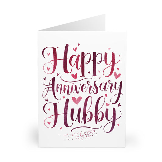 front Anniversary Card Happy Anniversary Hubby Red Text