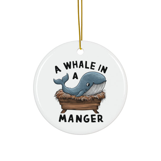 A whale In A Manger Christmas Tree Ornament