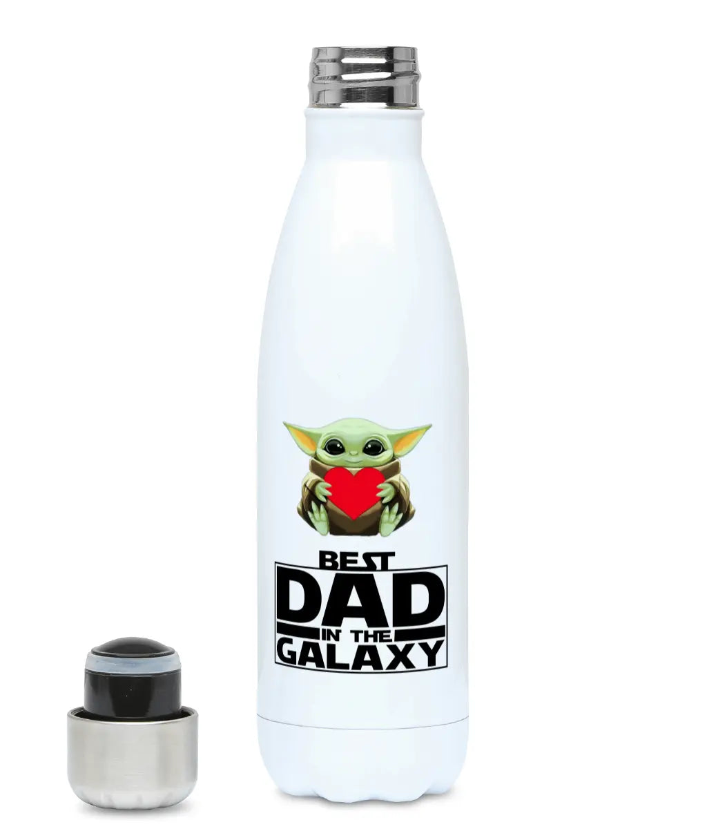 close up of Fathers Day Insulated Water Bottle Baby Yoda Best Dad In The Galaxy