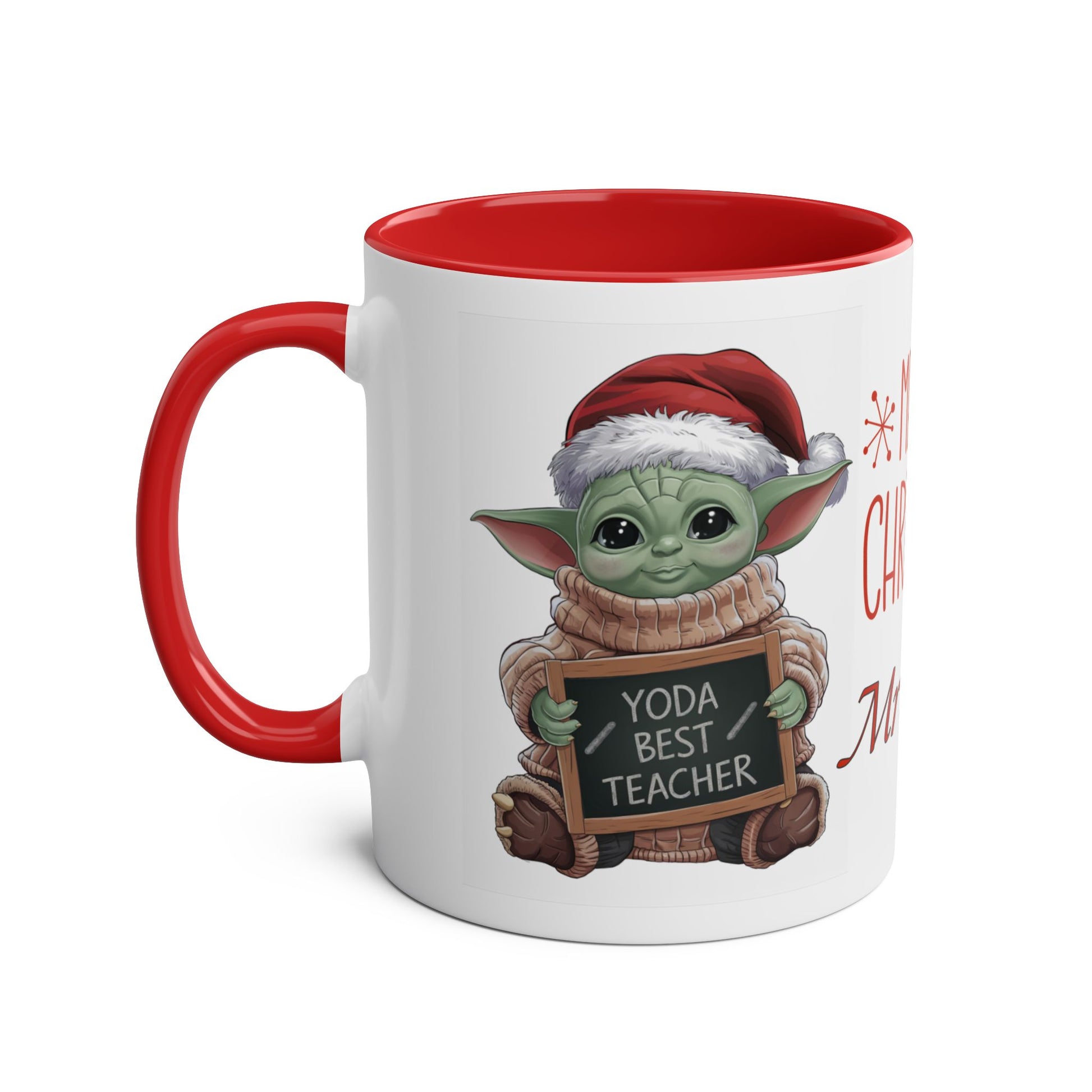 Left Personalised Baby Yoda Best Teacher Christmas Mug 