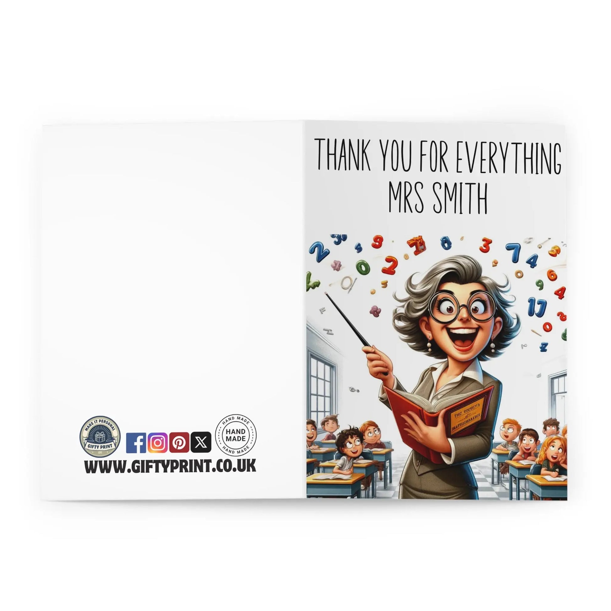 side view of Teachers Thank You Card Funny Female Cartoon Teacher