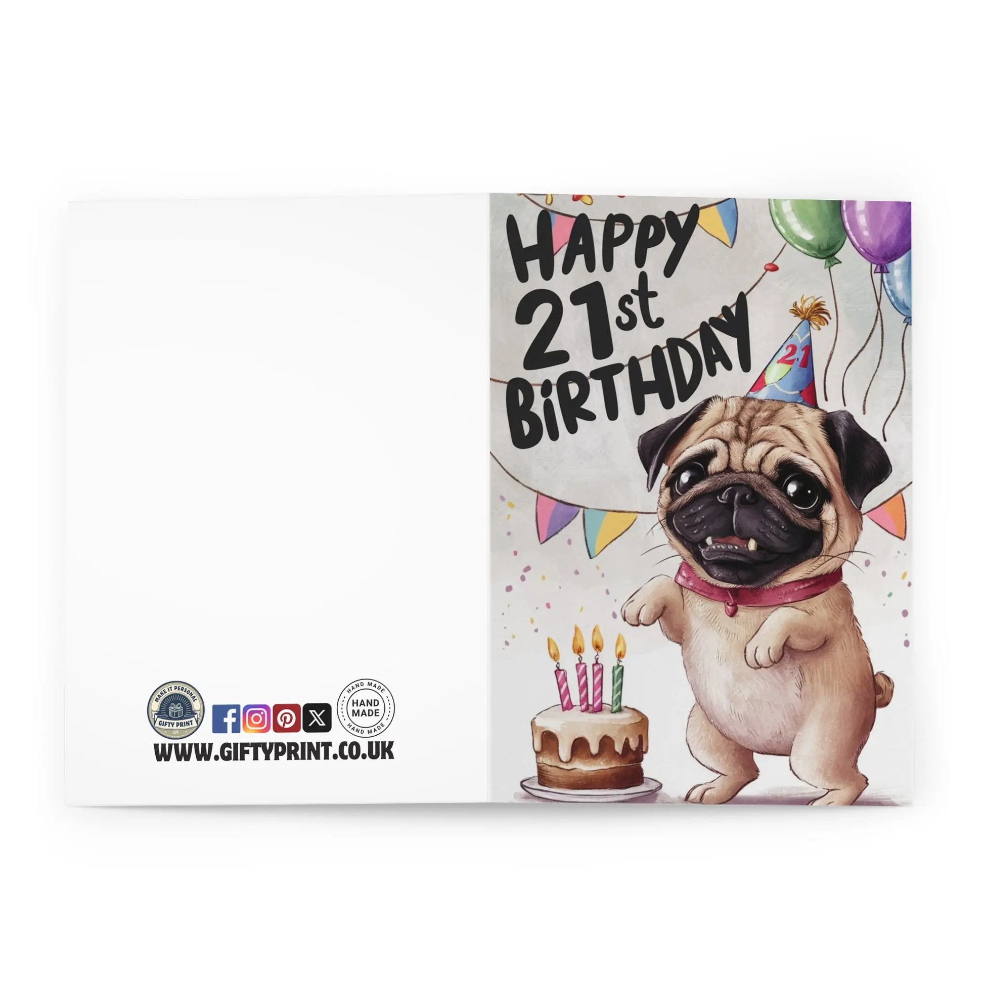 Happy 21st Birthday Pug Dog & Cake