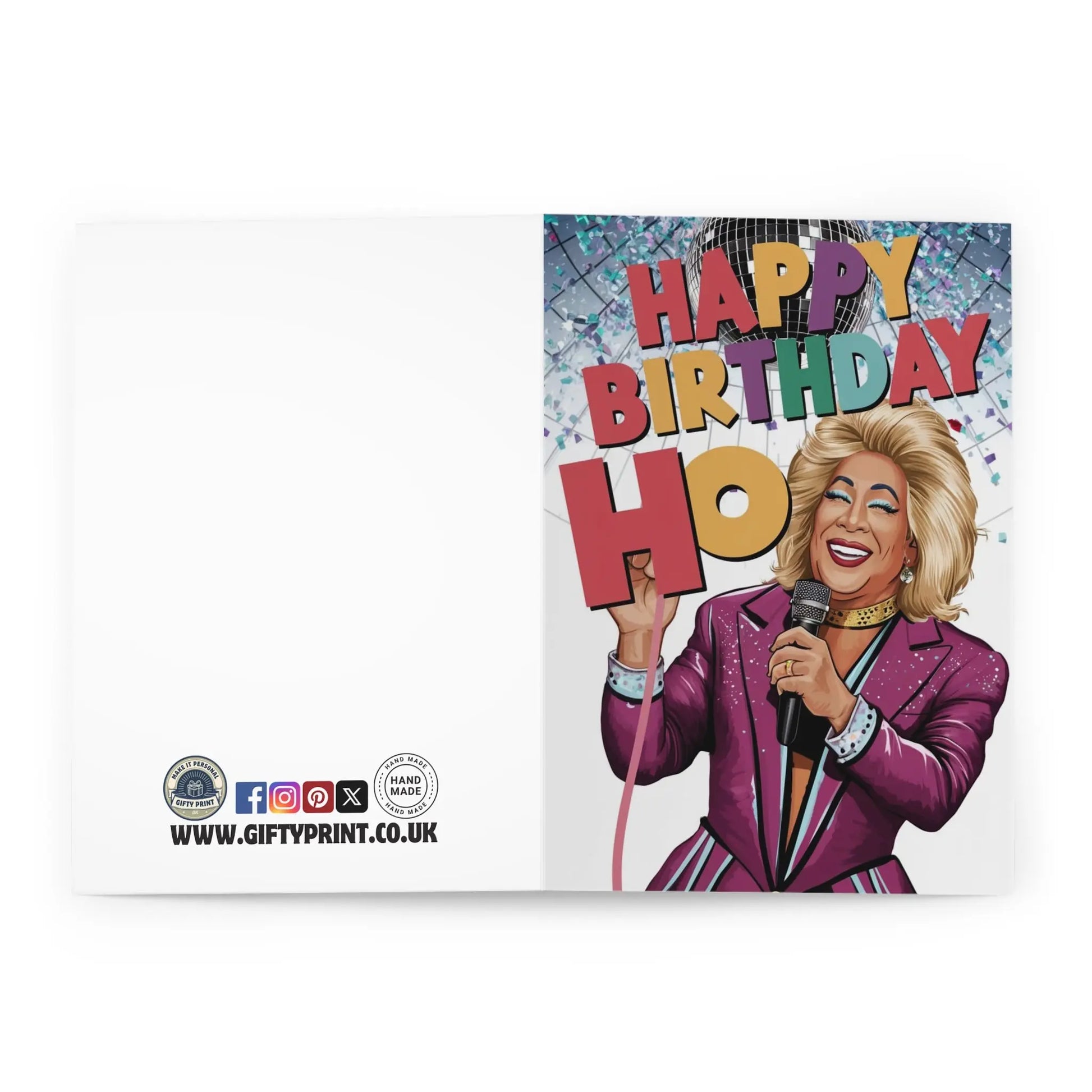 open view of Birthday Card Happy Birthday You Ho! Drag Queen Card