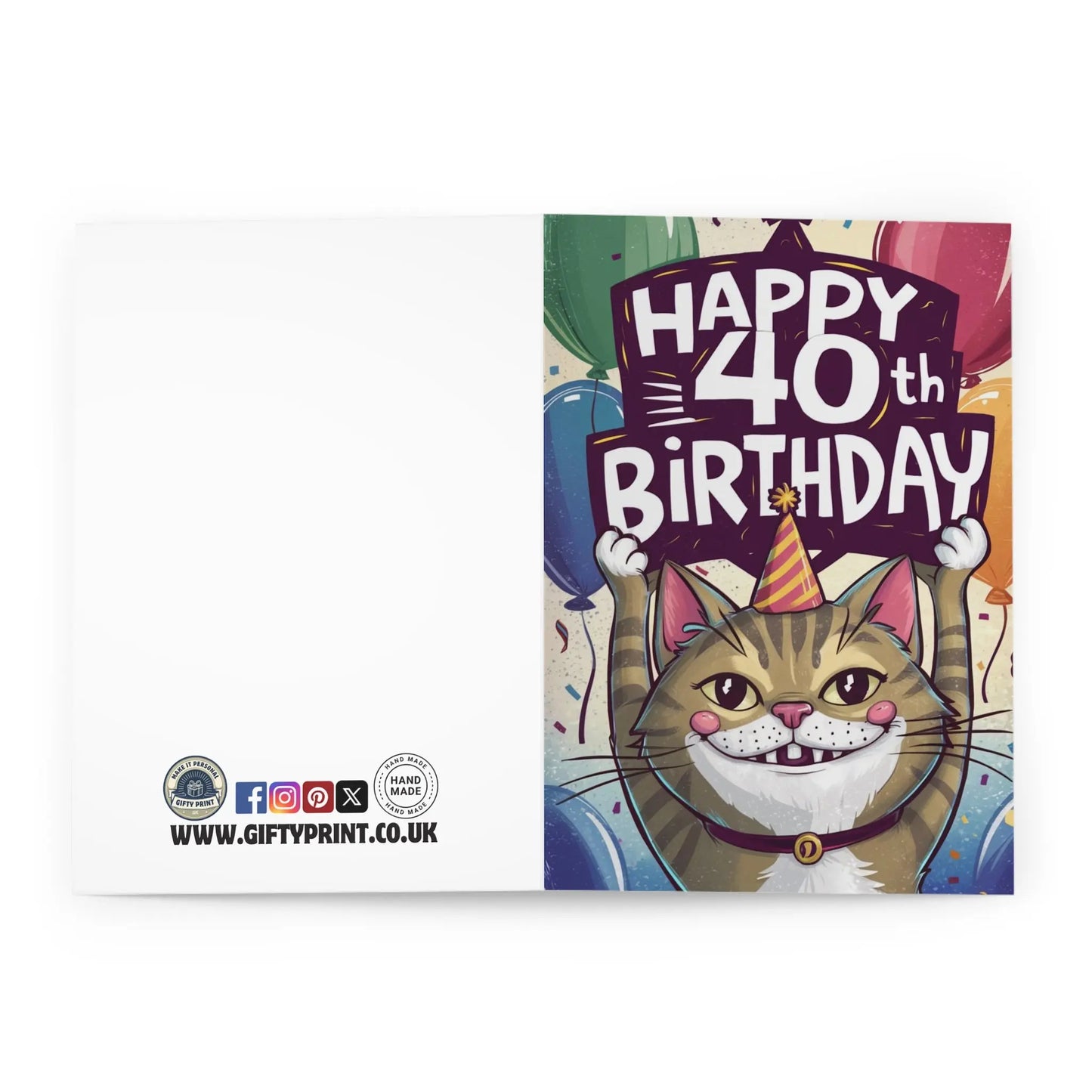 open view of Happy 40th Birthday Card Cute Funny Cat