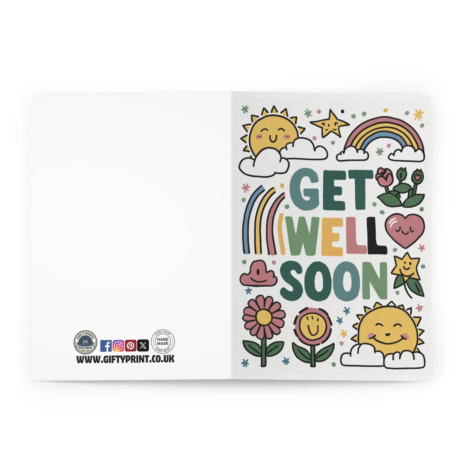 open view of Get Well Soon Card Sunshine Flowers & Rainbows