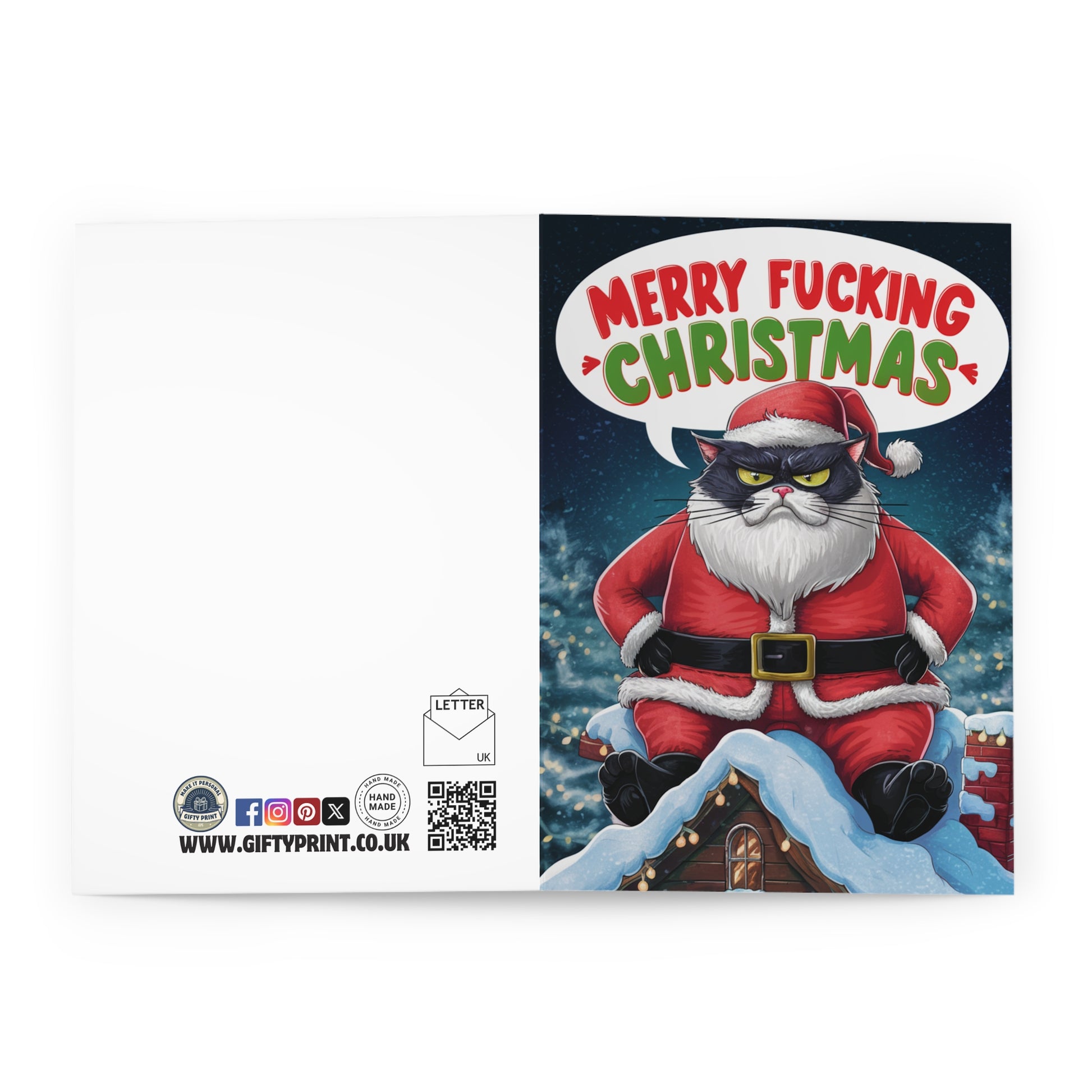 Open Grumpy Santa Cat Merry Fucking Christmas Card