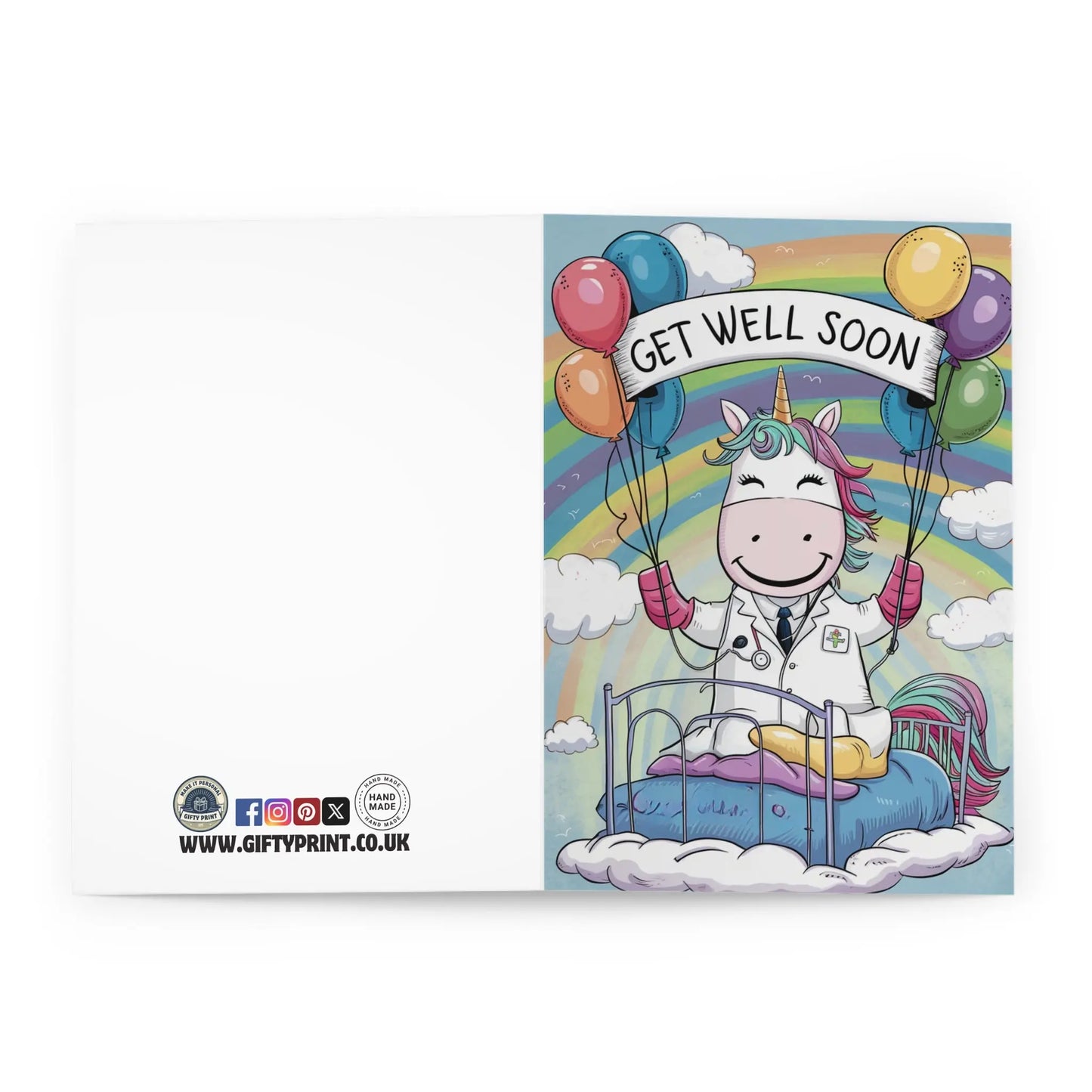 Get Well Soon Card Cute Unicorn Dr & Balloons