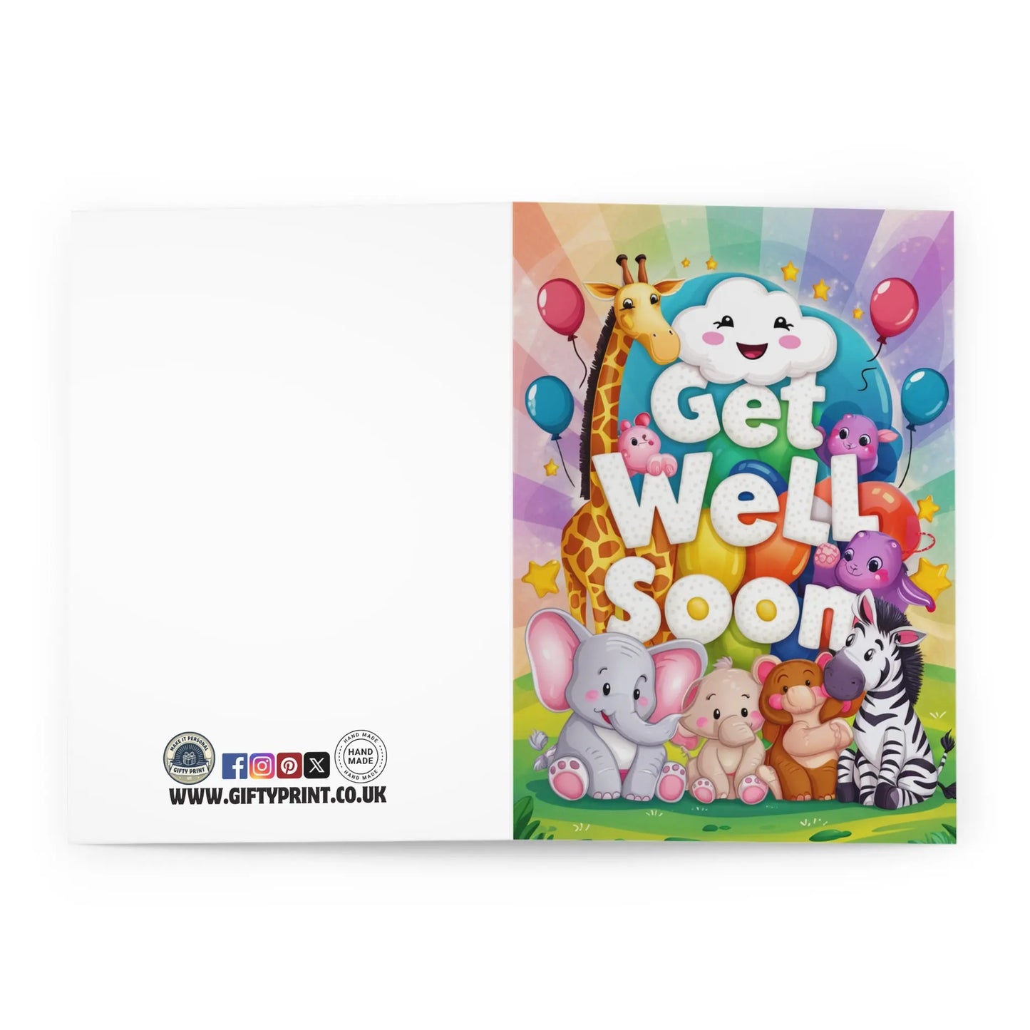 Get Well Soon Card Cute Animals & Balloons