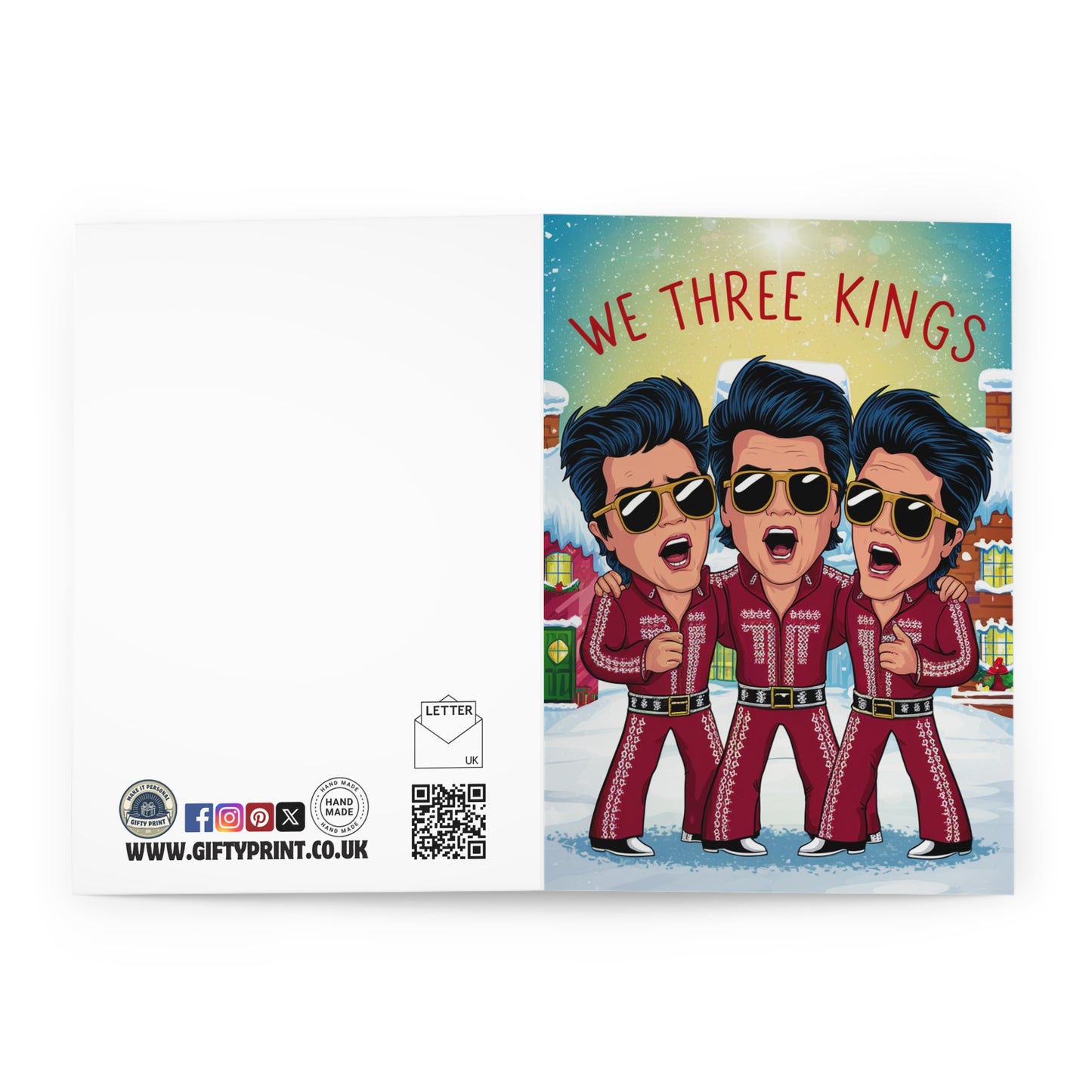 Open Funny Christmas Card We Three Kings Elvis