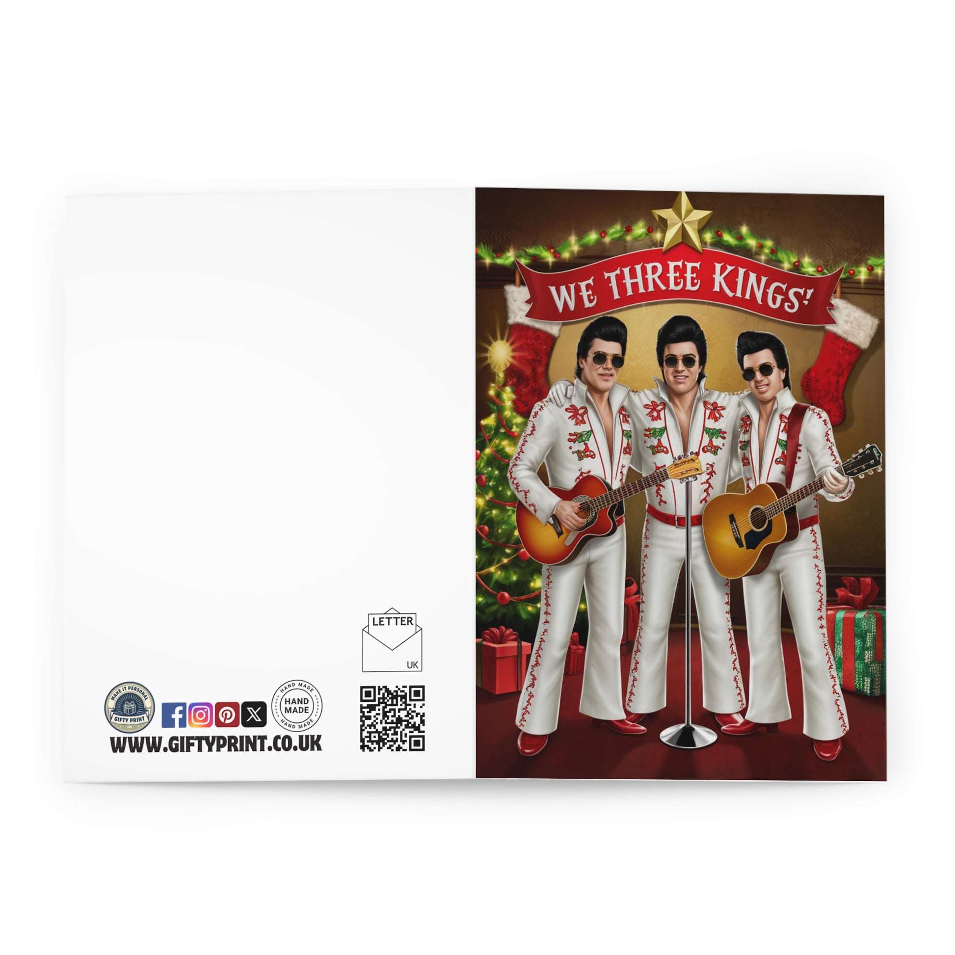 Open Funny Christmas Card We Three Kings Elvis Guitars