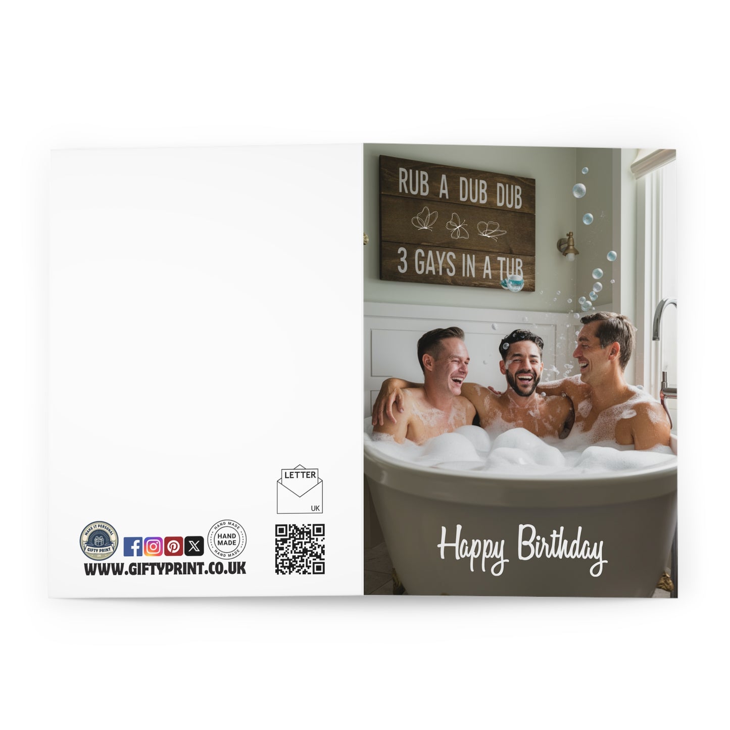 Gay Birthday Card Rub A Dub Dub 3 Gays In A Tub open