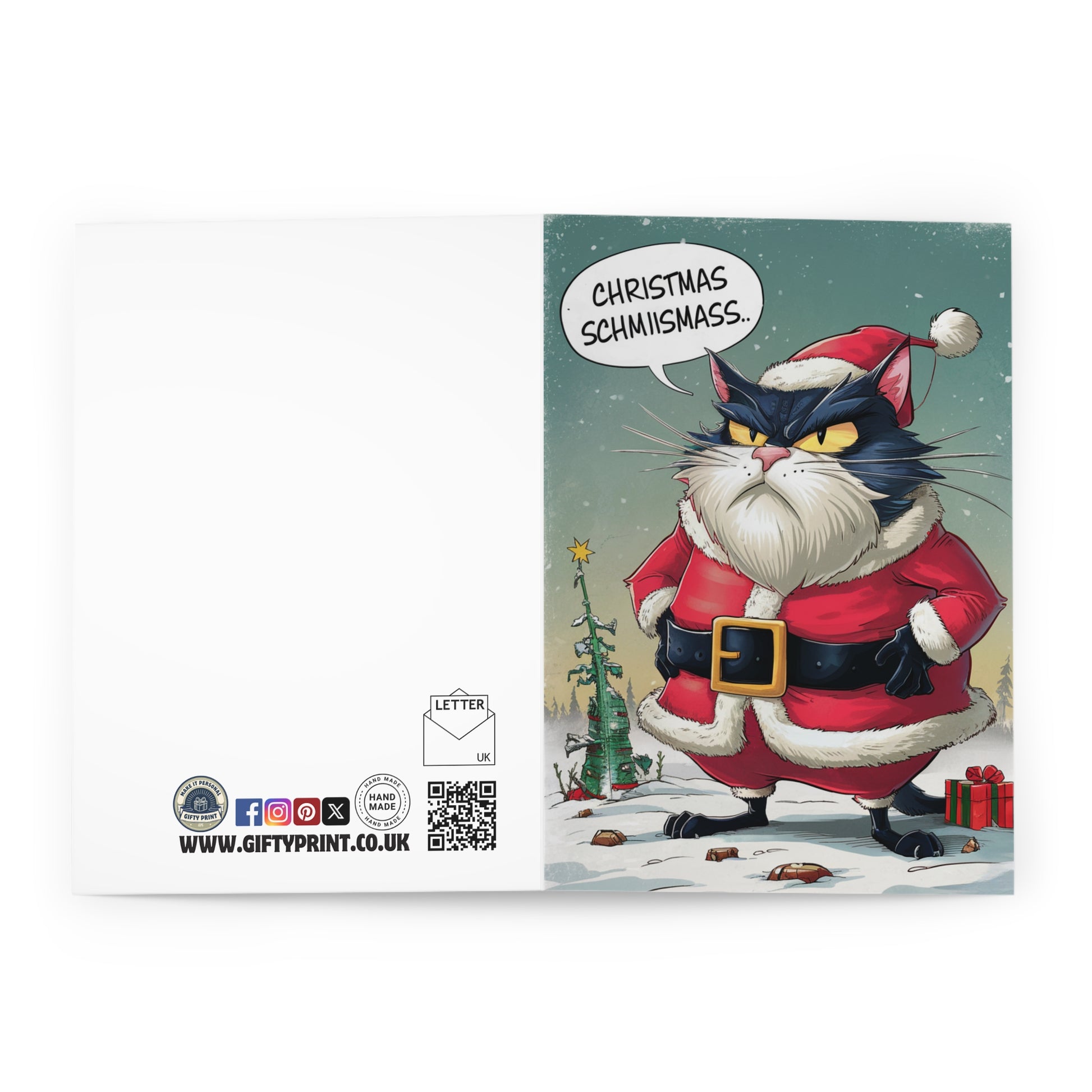 Open Grumpy Santa Cat Christmas Schmismass Christmas Card