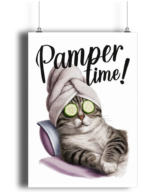 Bathroom Wall Art Print Pamper Time Cat