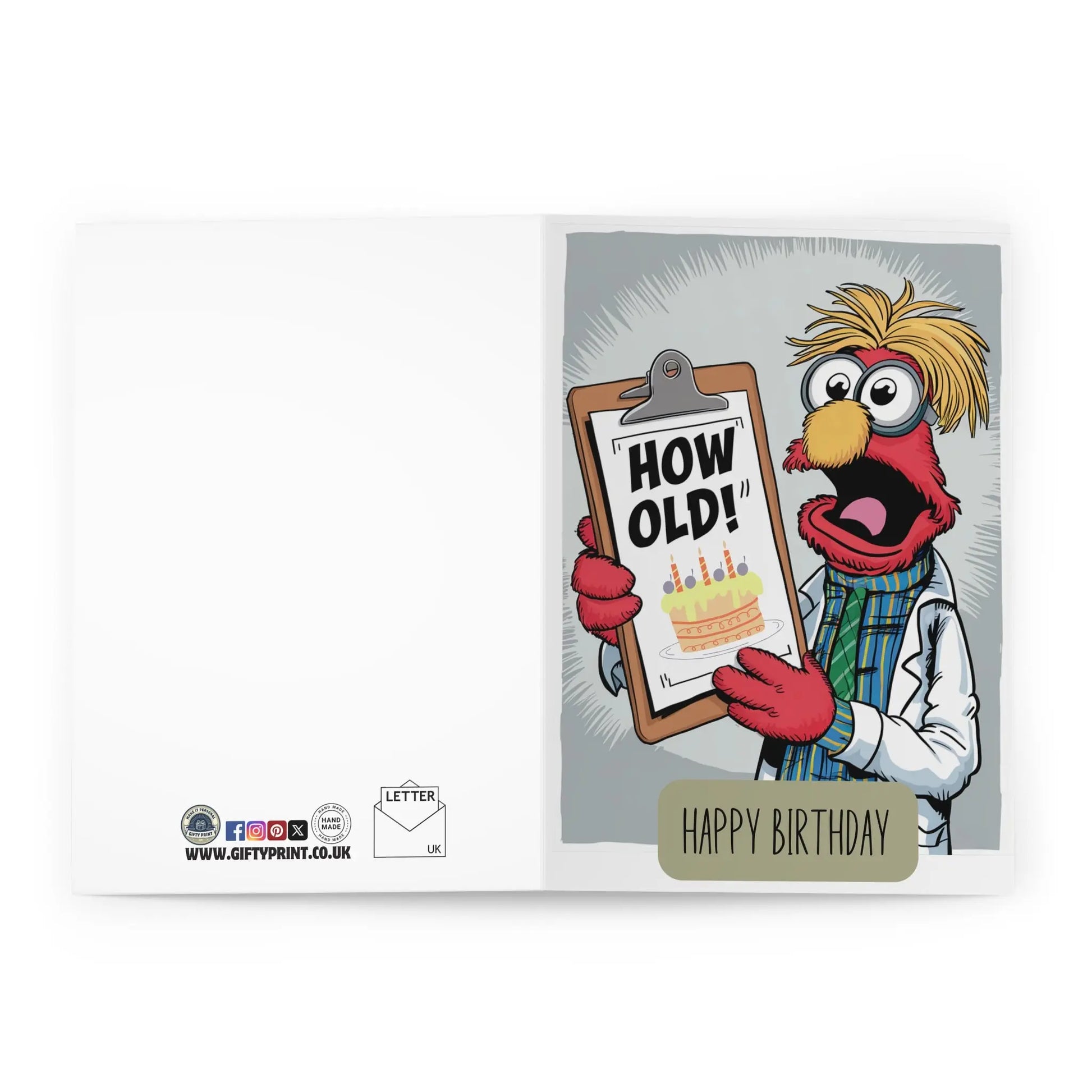 open view Birthday Card Beaker How Old