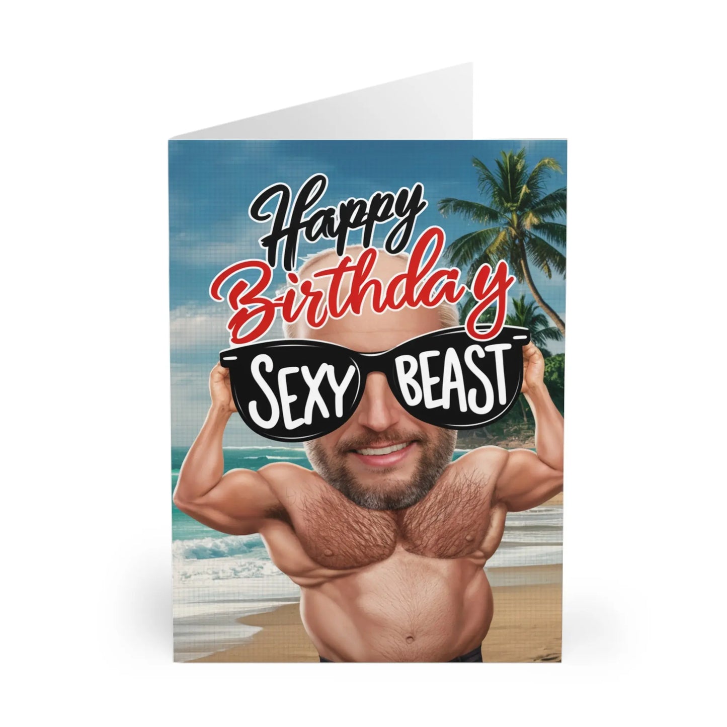 front Birthday Card Happy Birthday Sexy Best Buff Beach Man