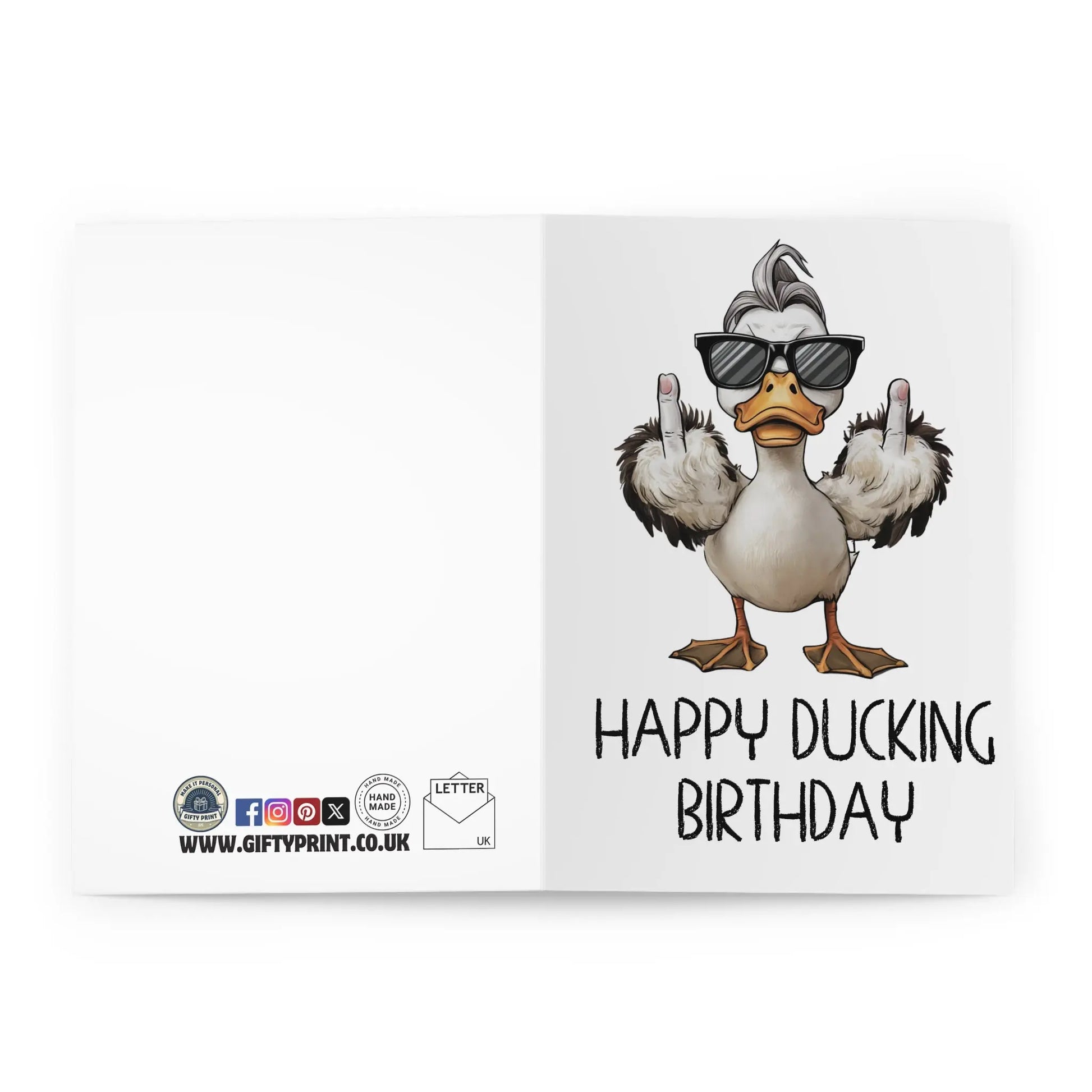 open view of Birthday Card Happy Ducking Birthday Middle Finger Duck