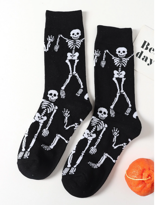 Spooky Skeleton Socks Black & White Unisex