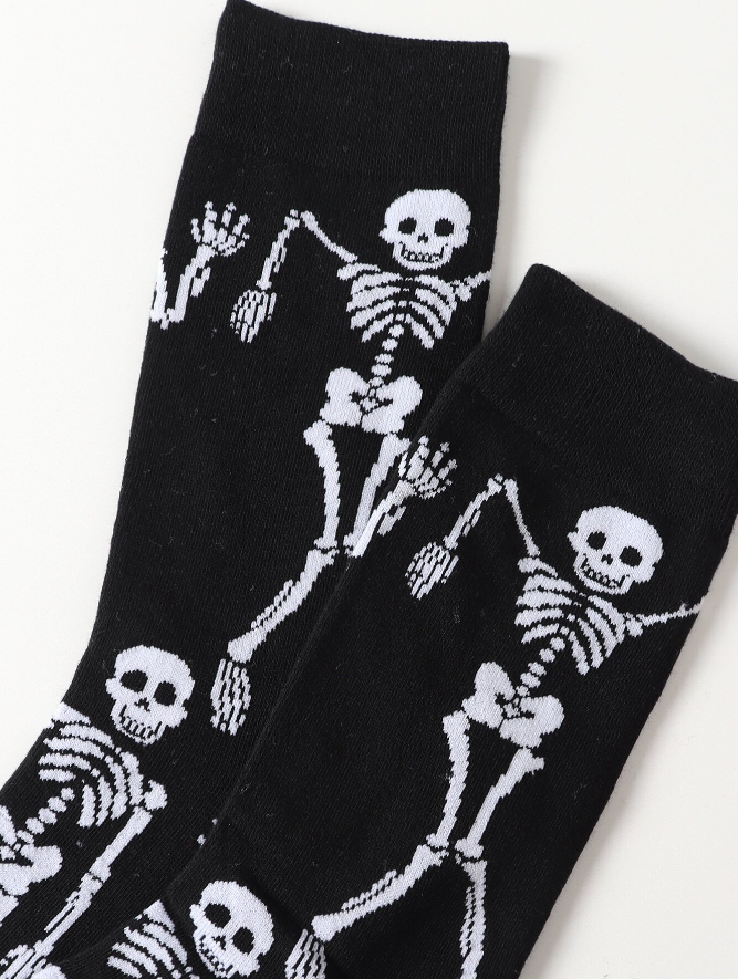 Spooky Skeleton Socks Black & White Unisex