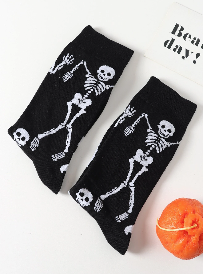 Spooky Skeleton Socks Black & White Unisex