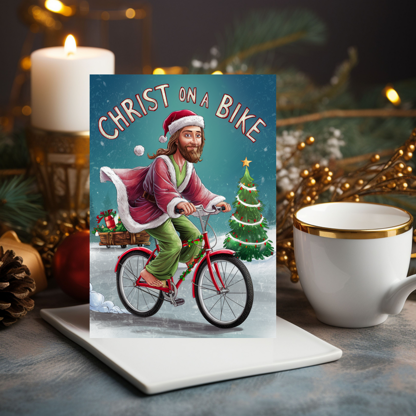 Funny Jesus Christmas Card Christ On A Bike