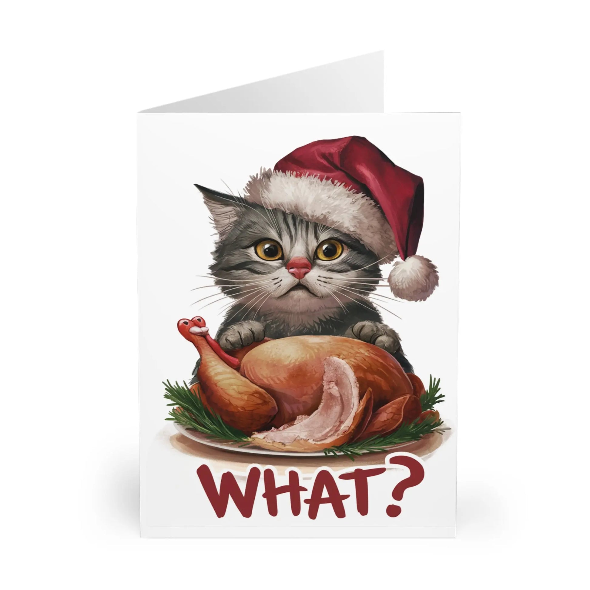 Front Christmas Card Cat Half Eaten Turkey What ?