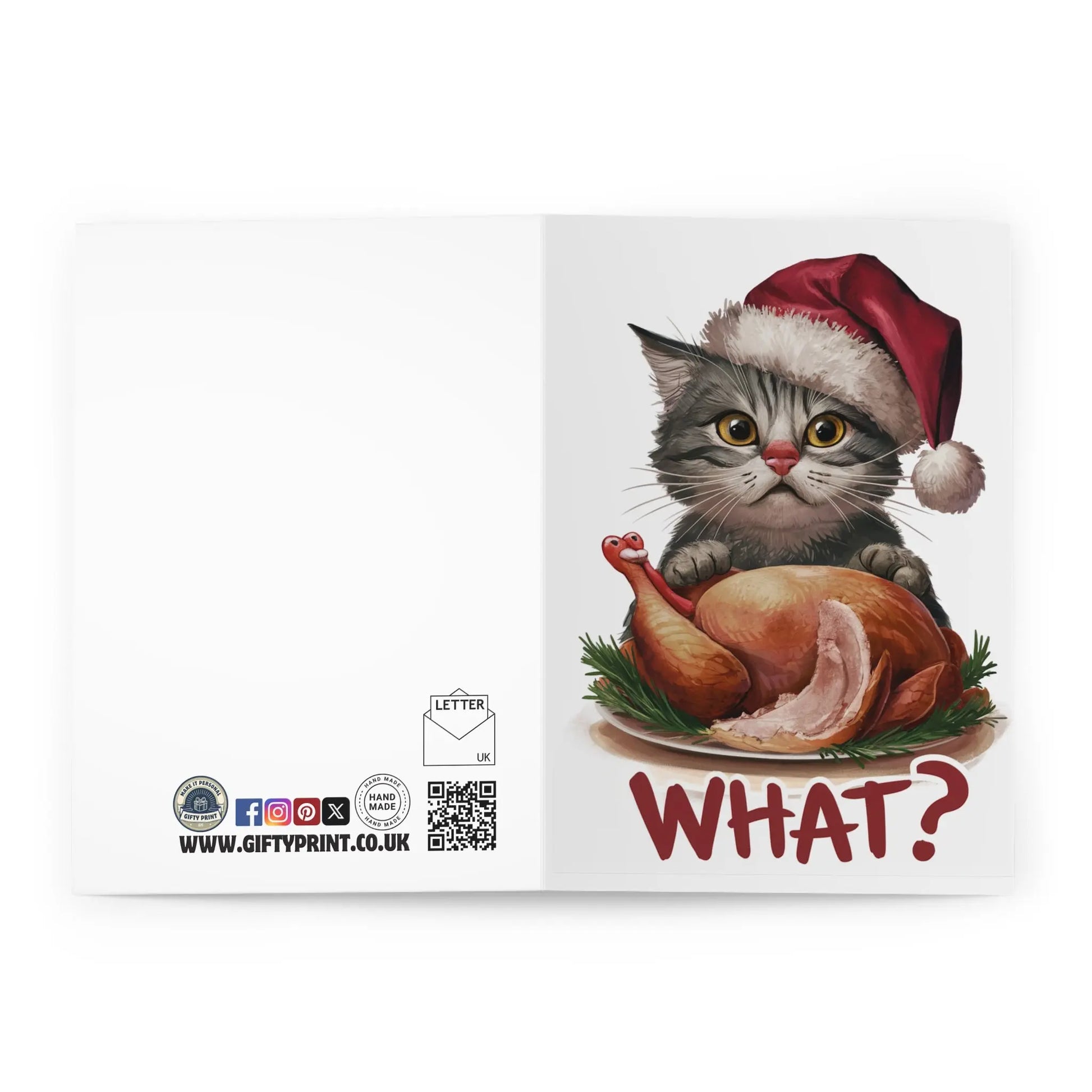 Open Christmas Card Cat Half Eaten Turkey What ?