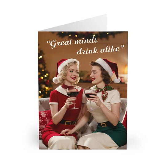 front of Christmas Card Great Minds Drink Alike