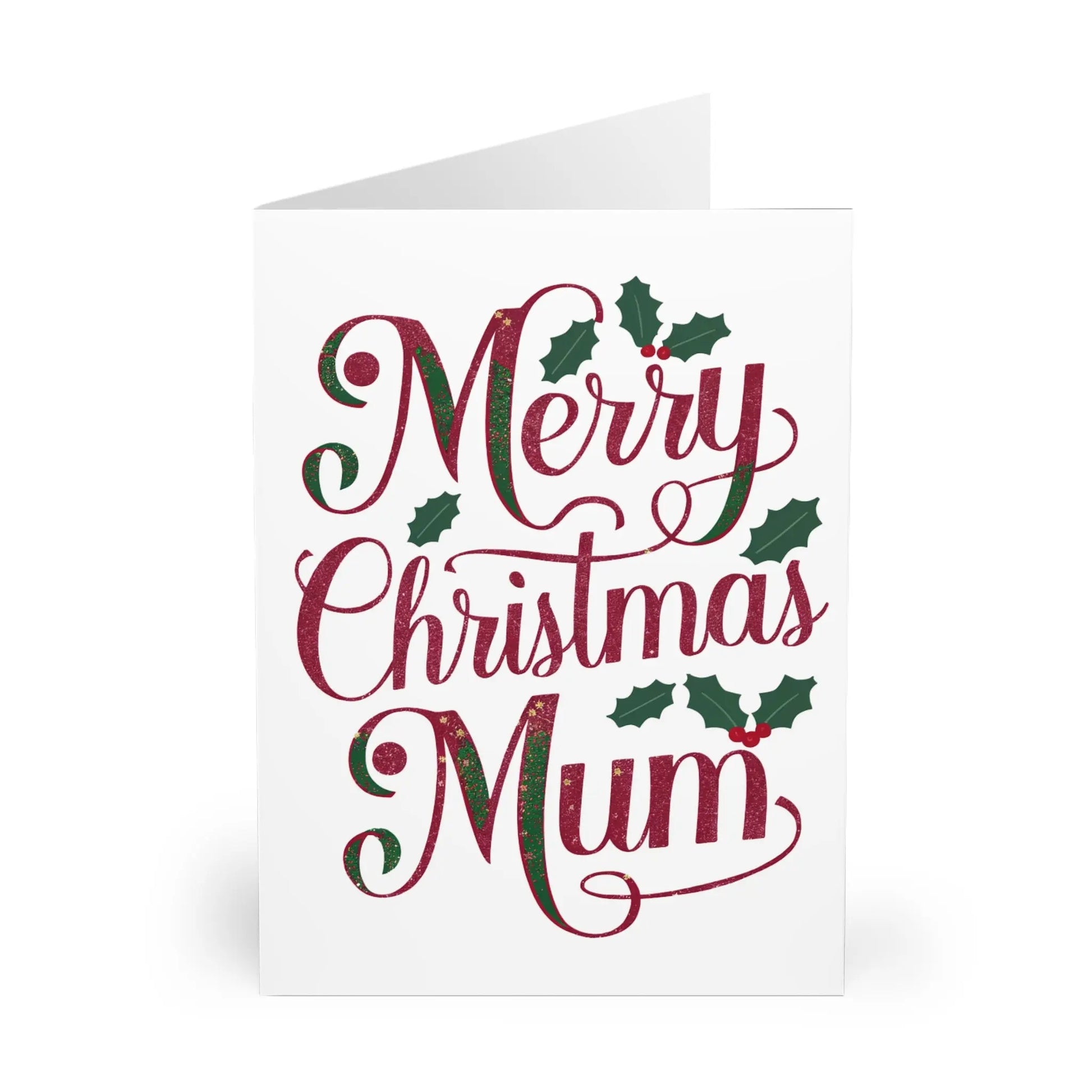 Front Christmas Card Merry Christmas Mum Holly Design