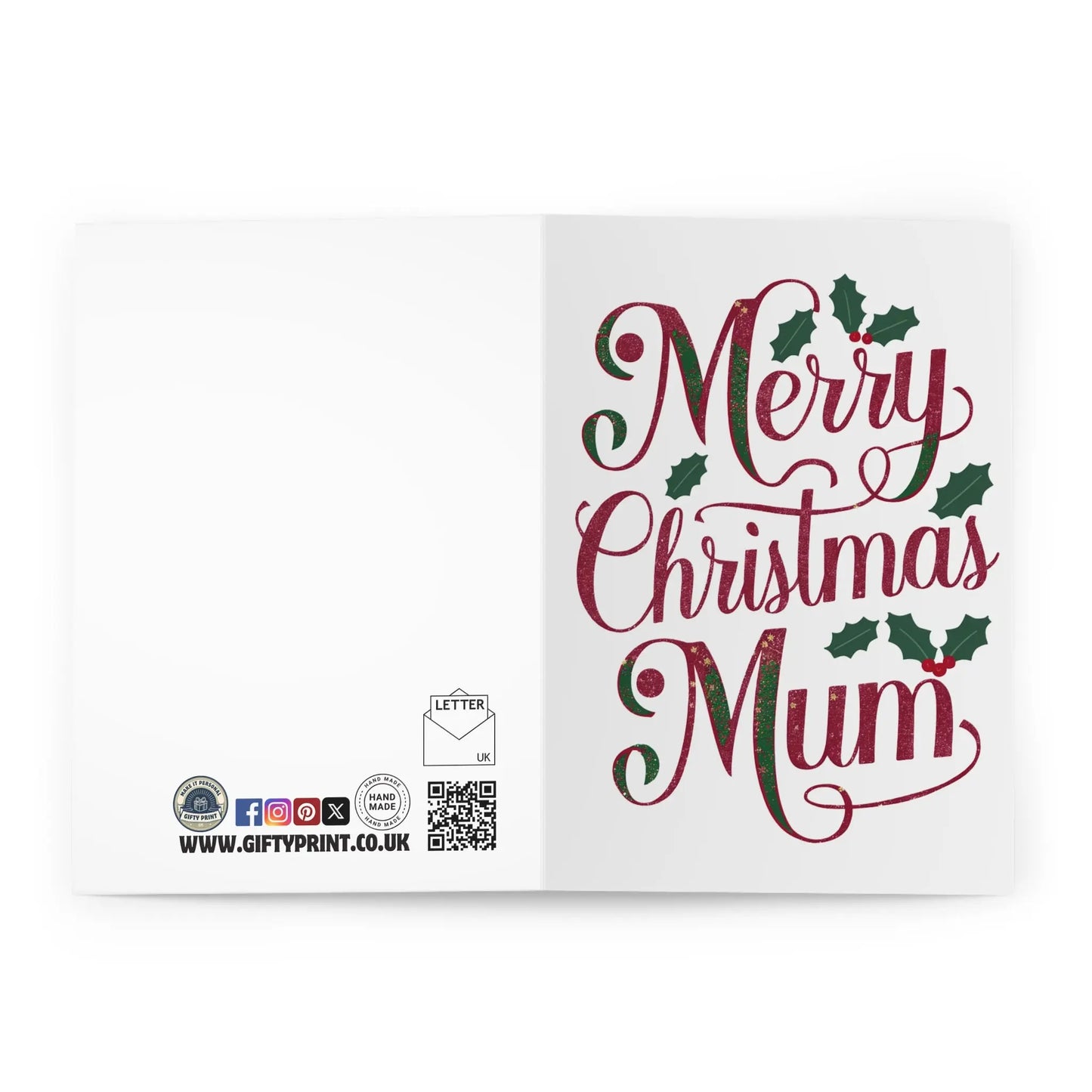 Open Christmas Card Merry Christmas Mum Holly Design