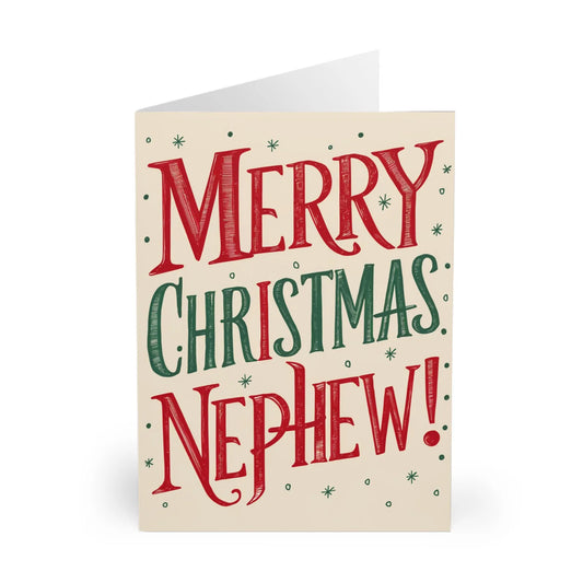 Front Christmas Card Merry Christmas Nephew Red & Green