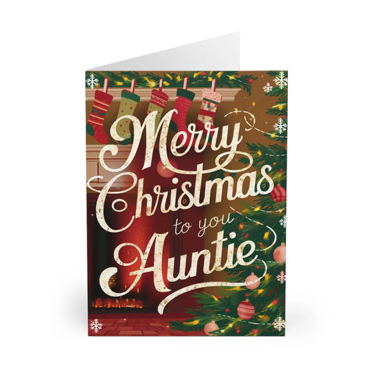 Front Christmas Card Merry Christmas To You Auntie Fireplace