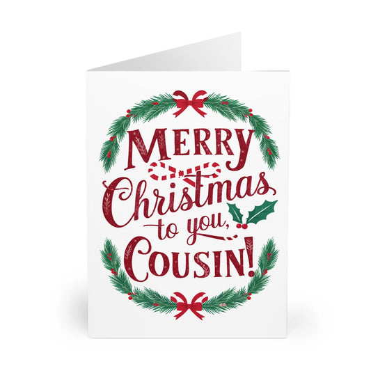 Front Christmas Card Merry Christmas To You Cousin Wreath