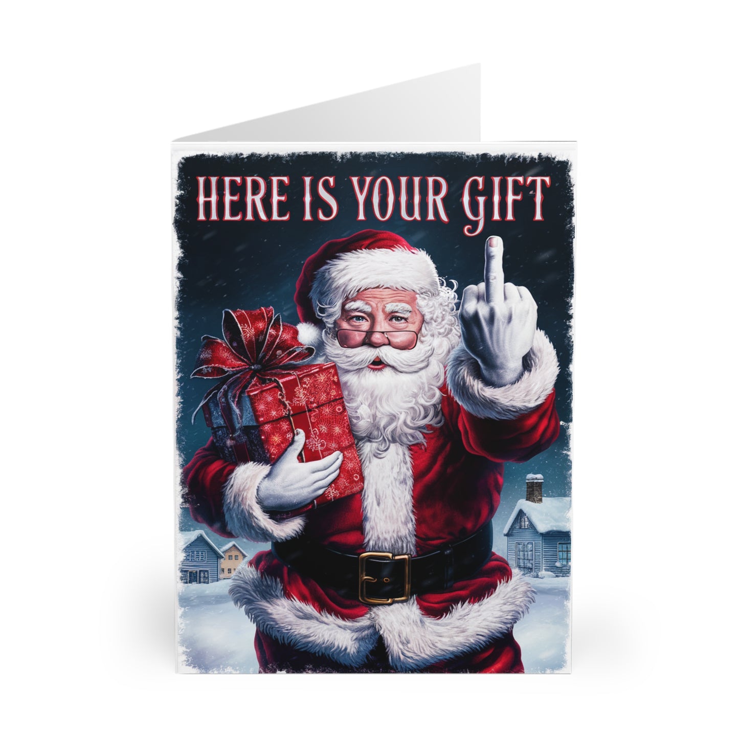 Christmas Card Rude Santa Here Is Your Gift Middle Finger front