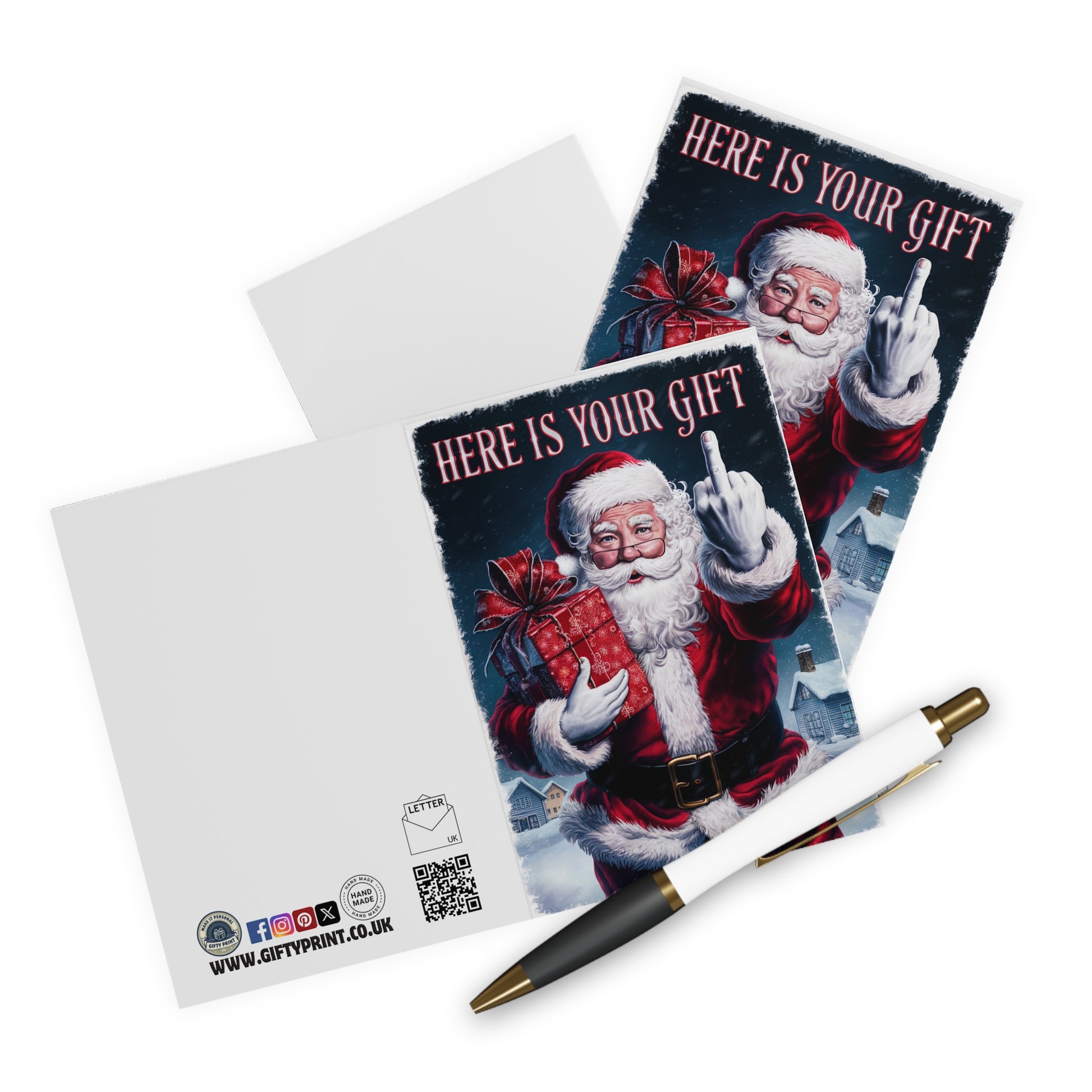 Context Christmas Card Rude Santa Here Is Your Gift Middle Finger 