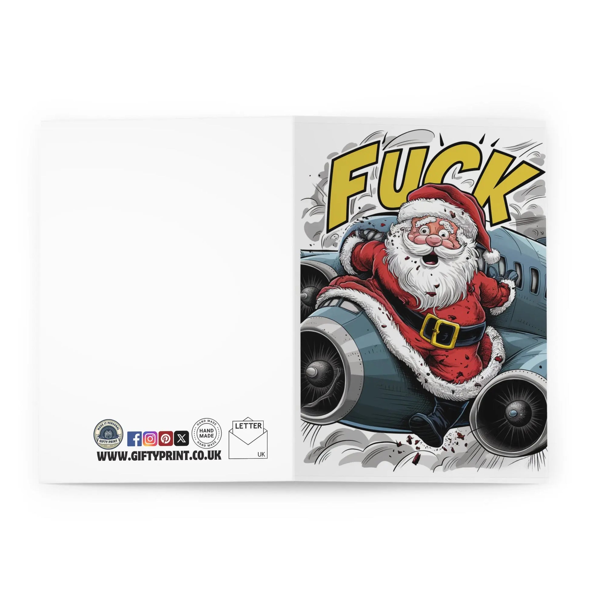 open view of Christmas Card Funny Santa Hit By Jumbo Jet Plane