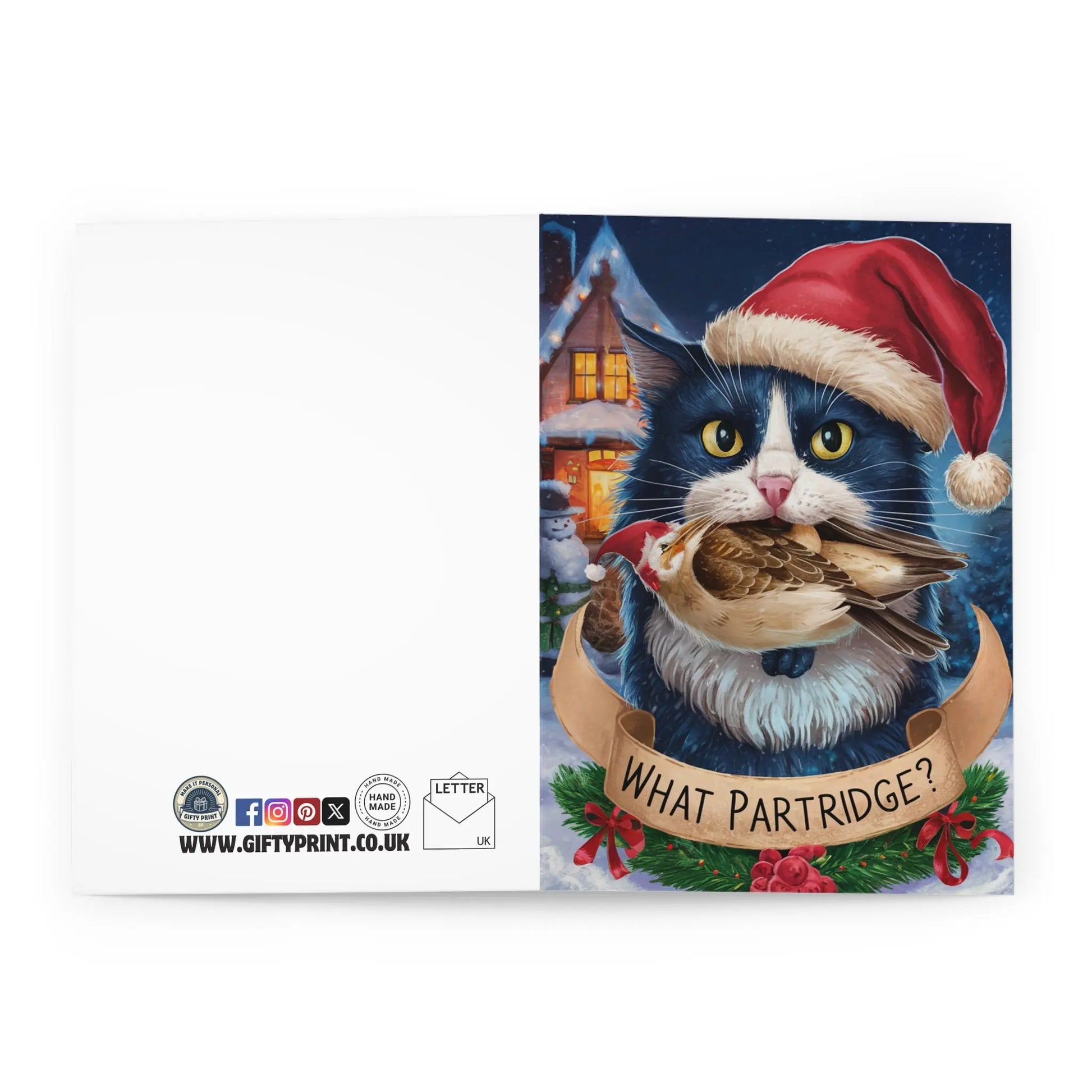 open view of Christmas Card Cat What Partridge?