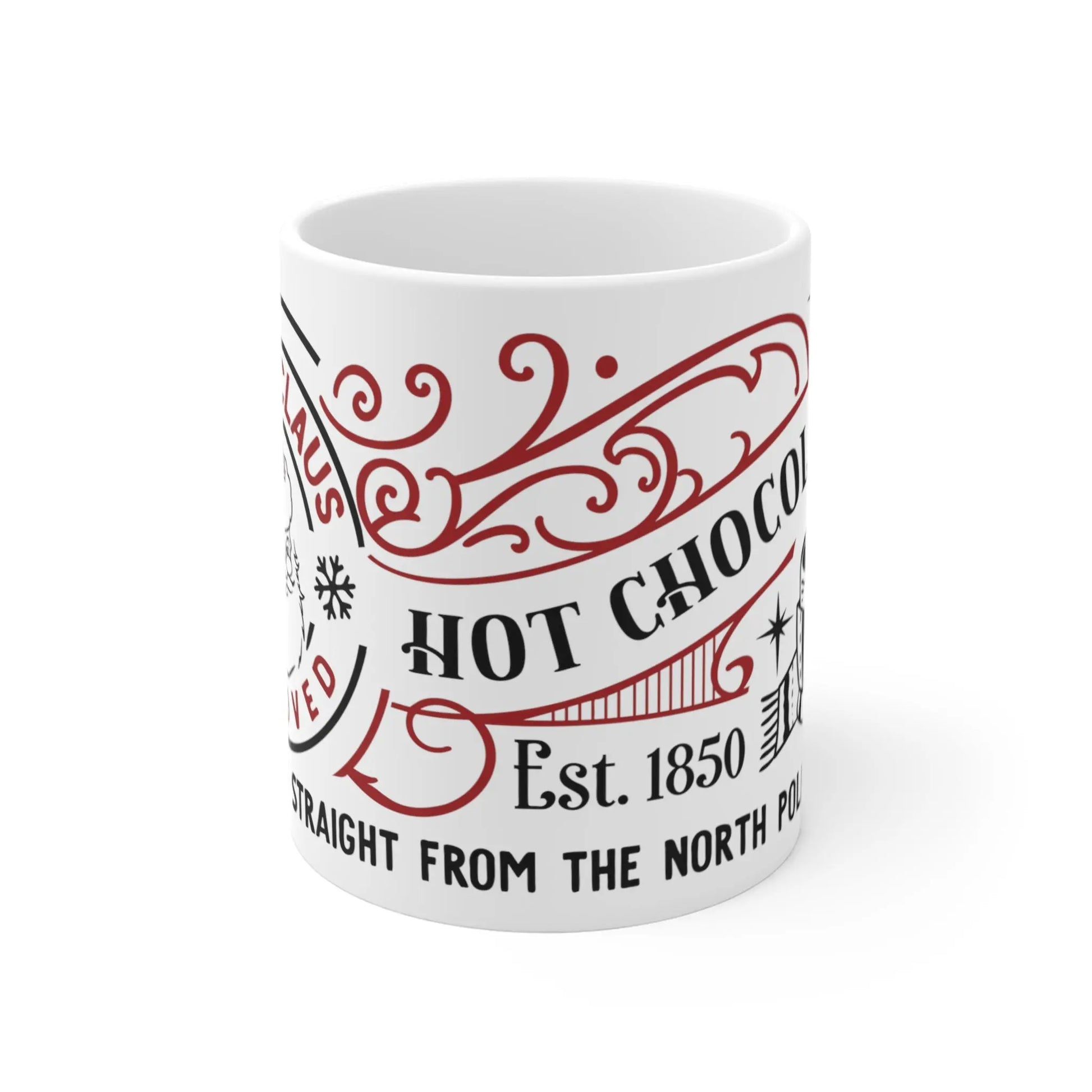 front of Christmas Mug Santa Approved Hot Chocolate Mug