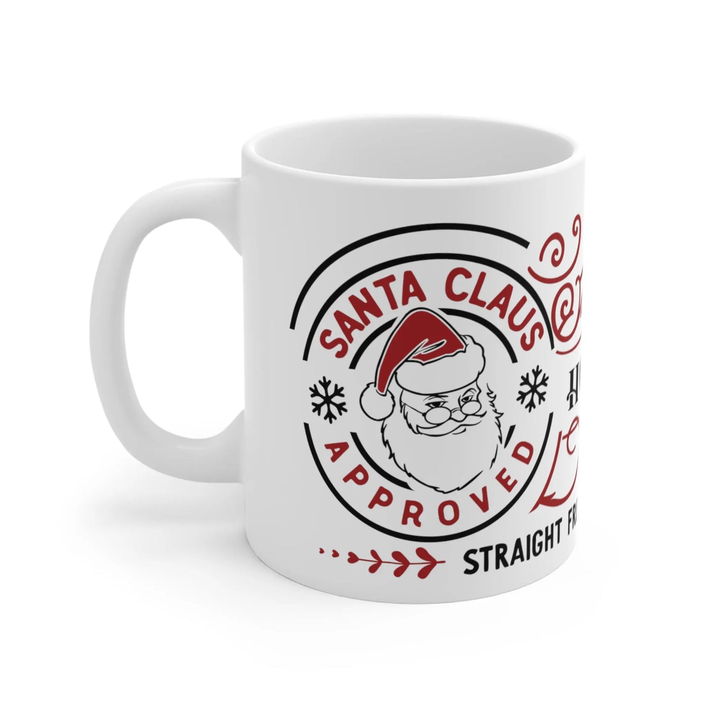 left side Christmas Mug Santa Approved Hot Chocolate Mug