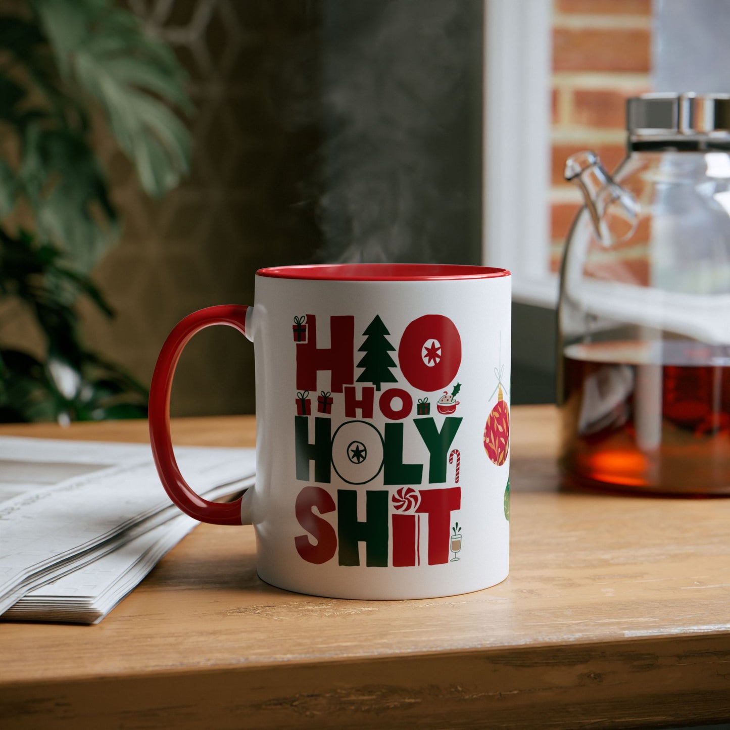 Context Christmas Red Mug Ho Ho Holy Shit