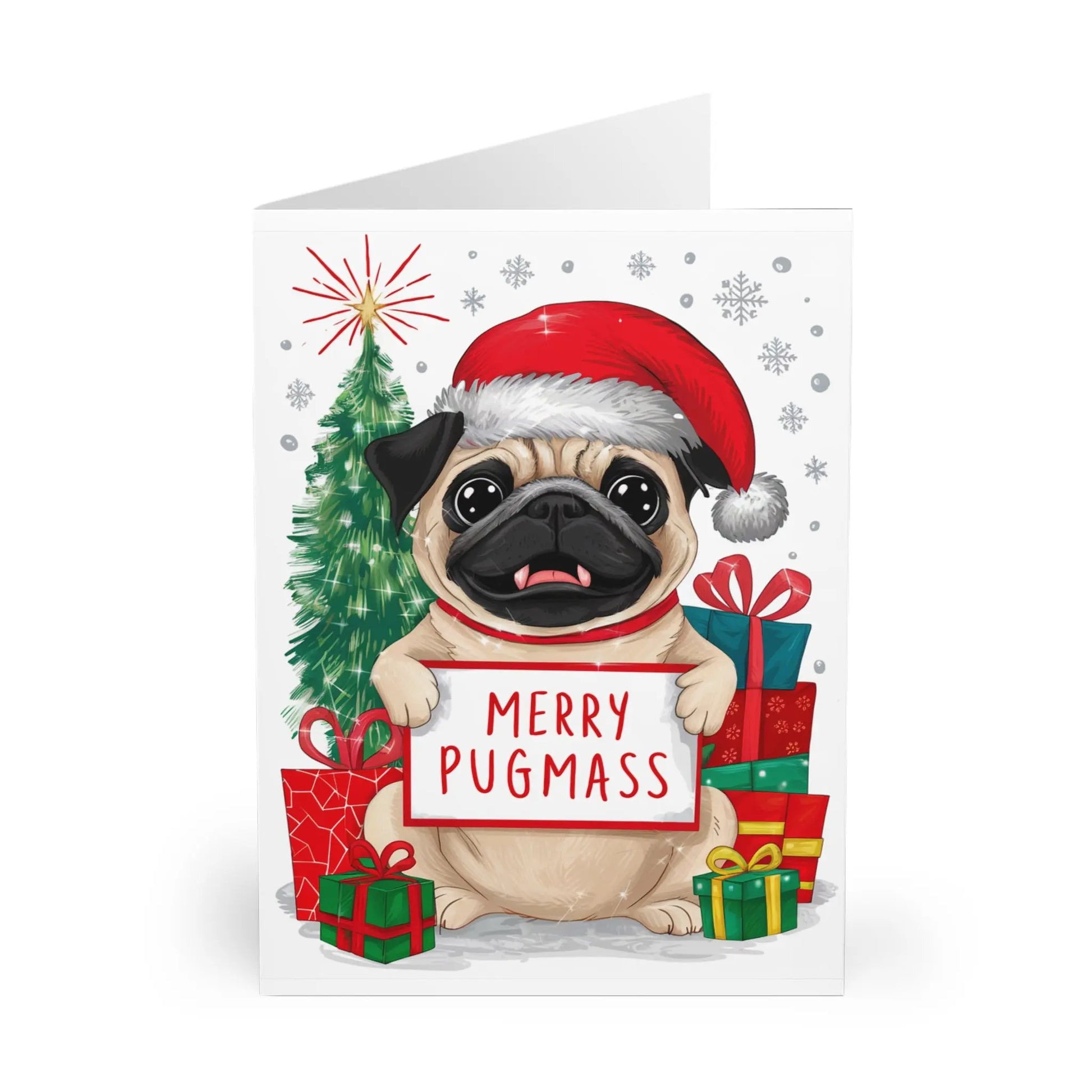 front of Christmas Card Cute Pug Dog Merry Pugmass