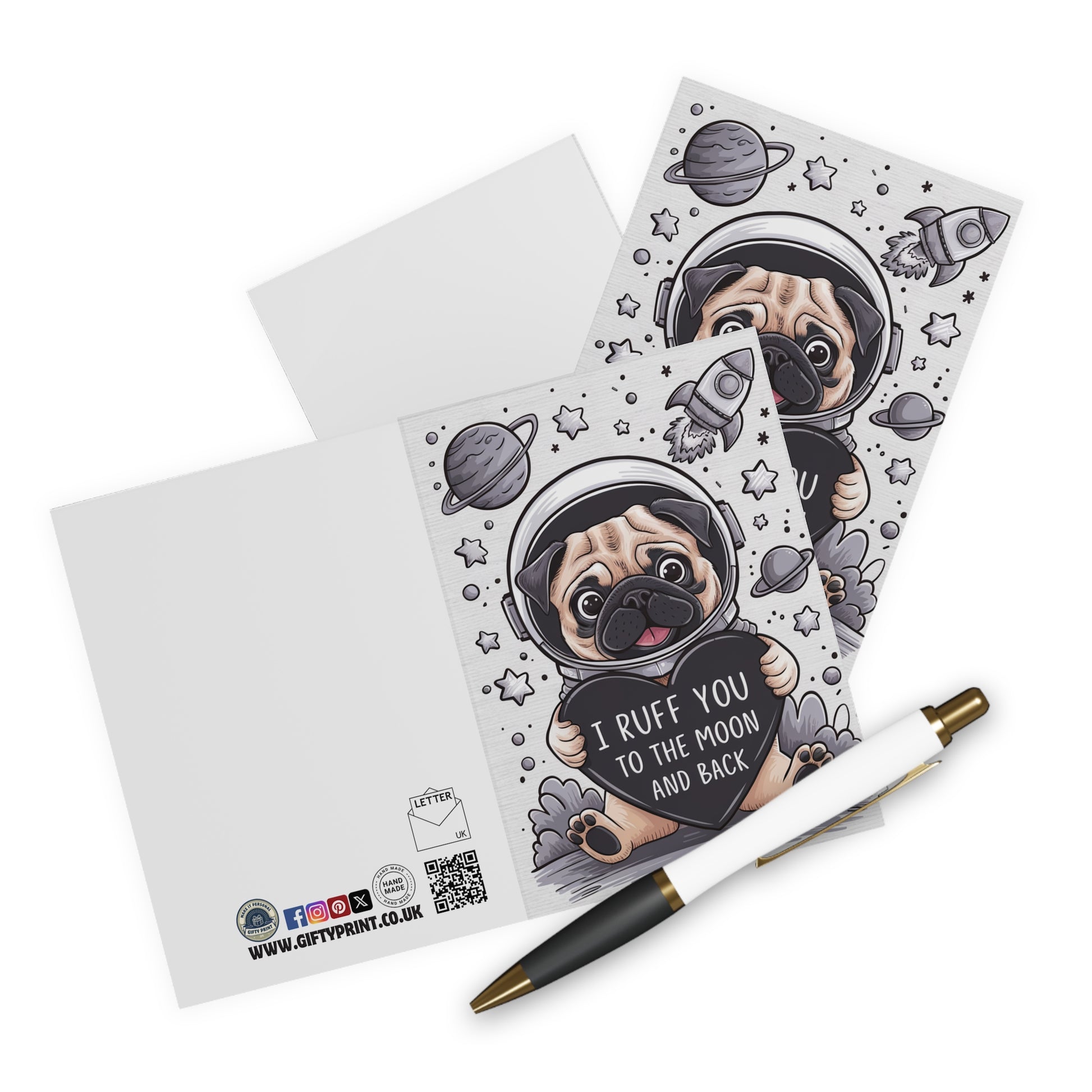 Context Valentines Day Card Pug Dog Ruff You To The Moon & Back