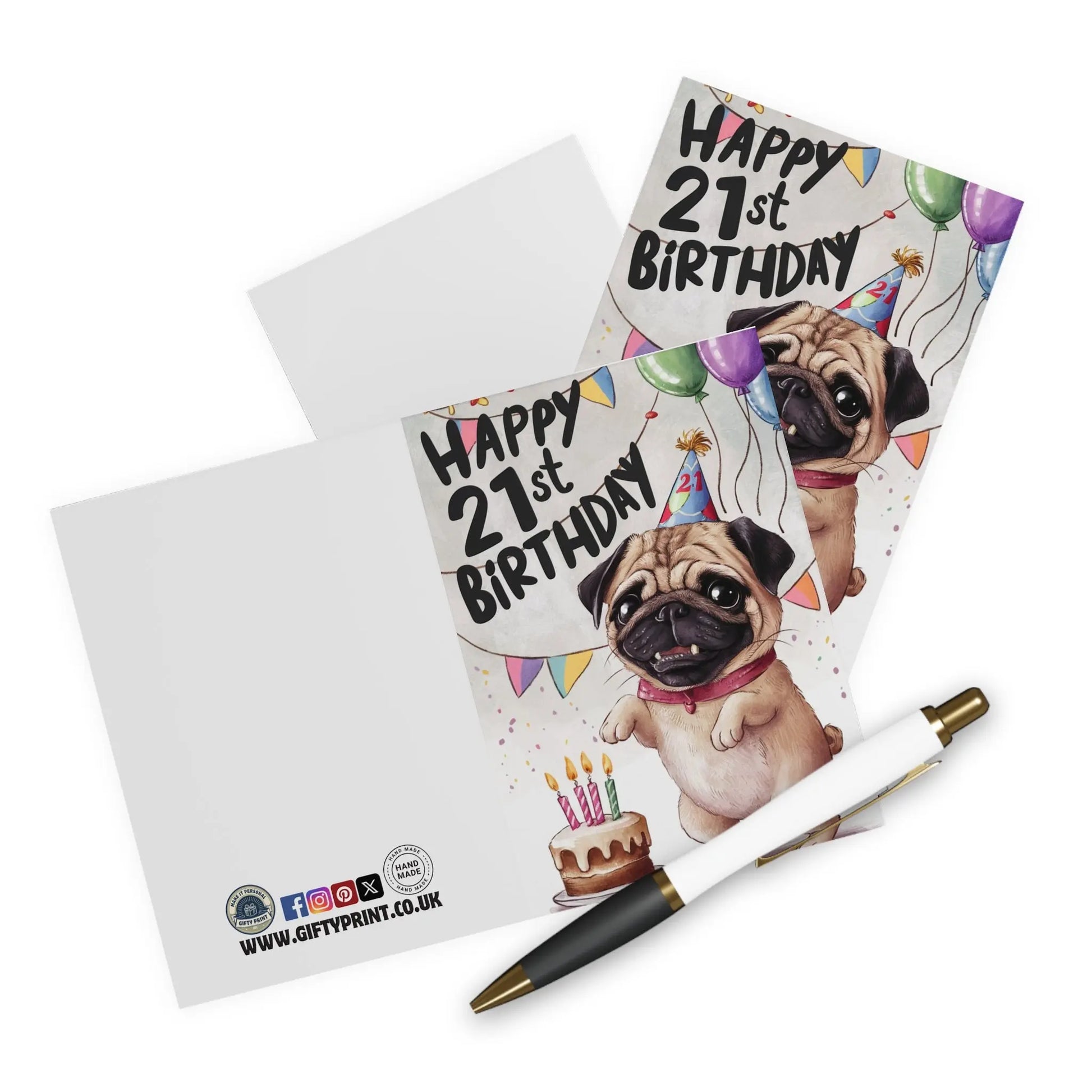 Happy 21st Birthday Pug Dog & Cake